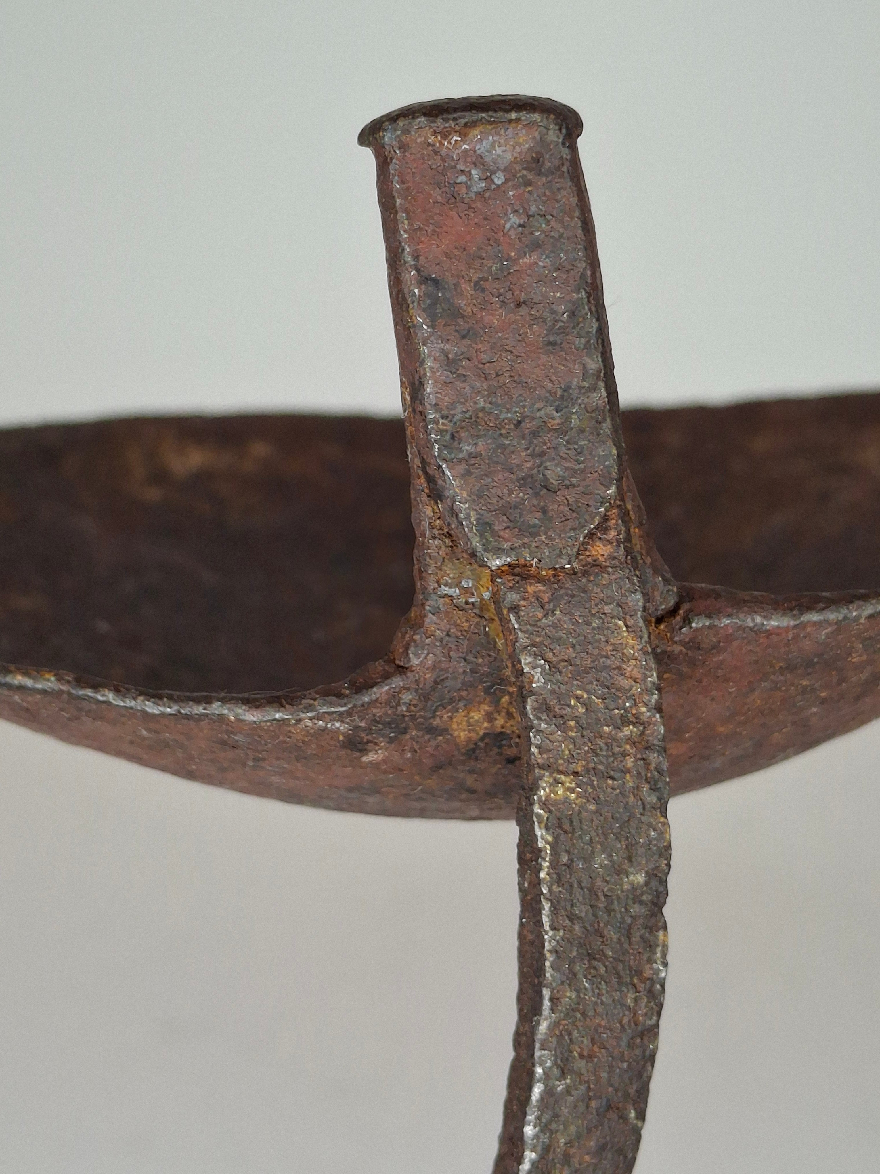 Authentic 9th–12th Century Viking Iron Spiked Fat Lamp – Hand-Forged One-Piece Construction, European, Provenance