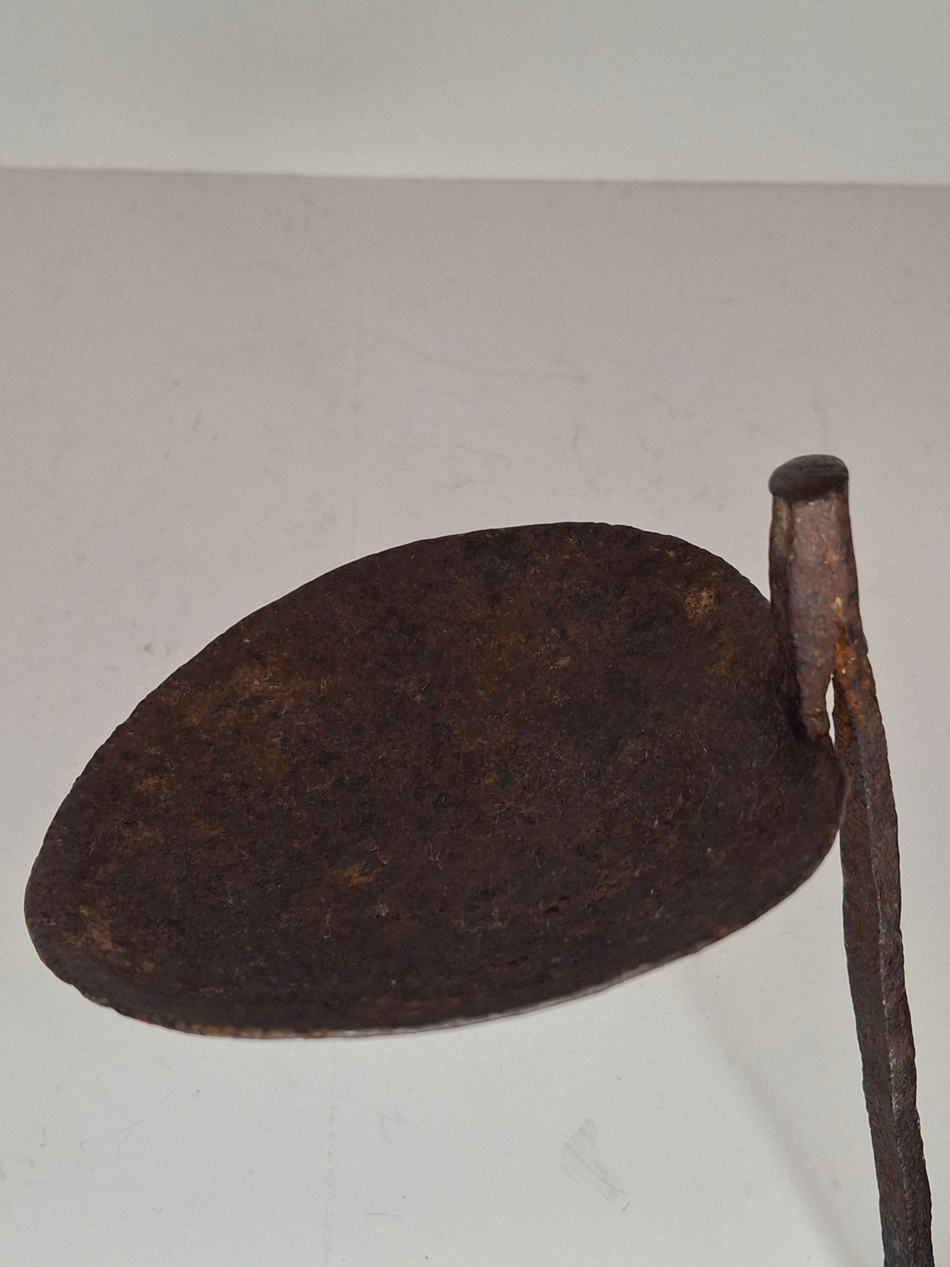 Authentic 9th–12th Century Viking Iron Spiked Fat Lamp – Hand-Forged One-Piece Construction, European, Provenance