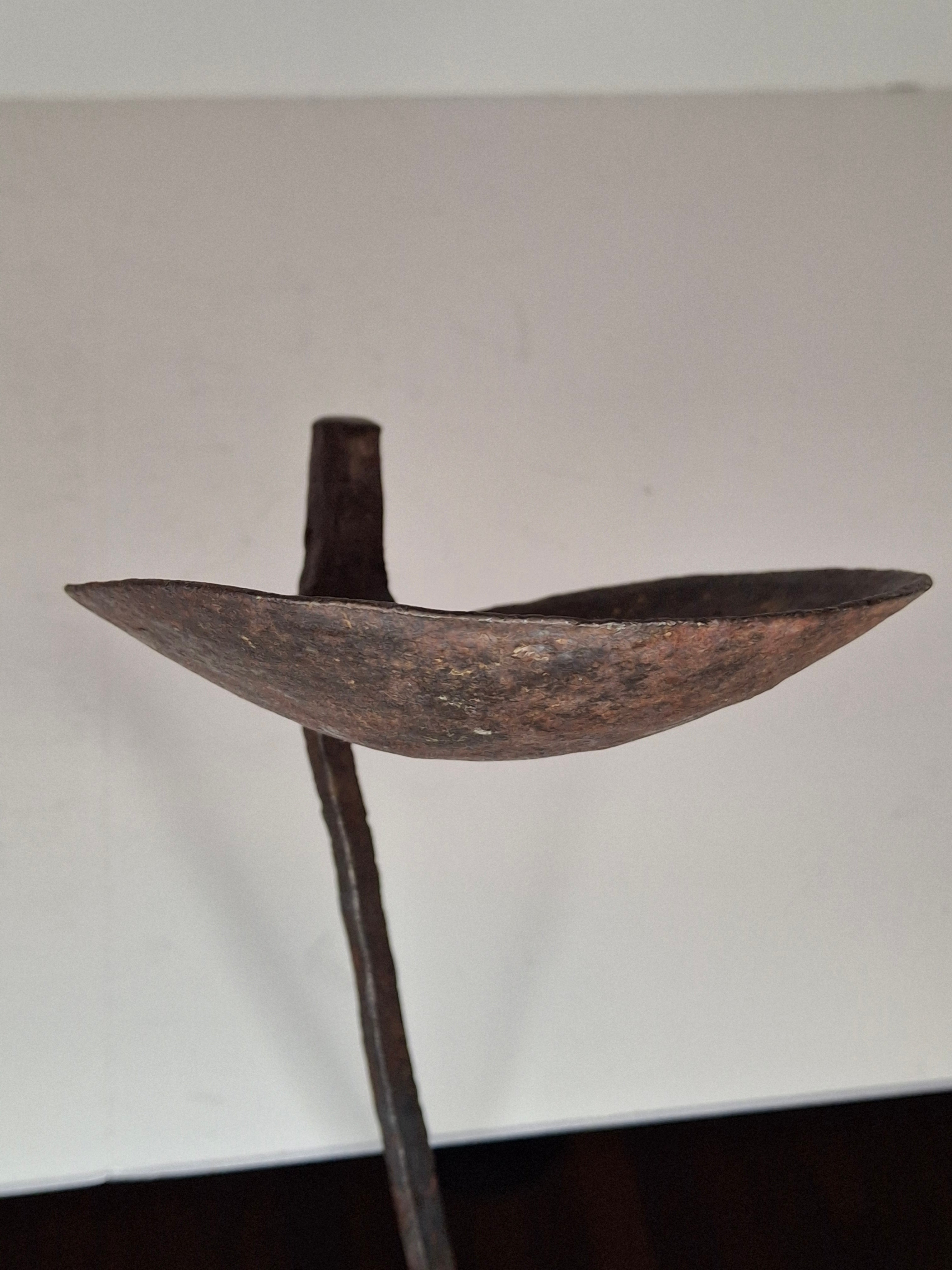 Authentic 9th–12th Century Viking Iron Spiked Fat Lamp – Hand-Forged One-Piece Construction, European, Provenance