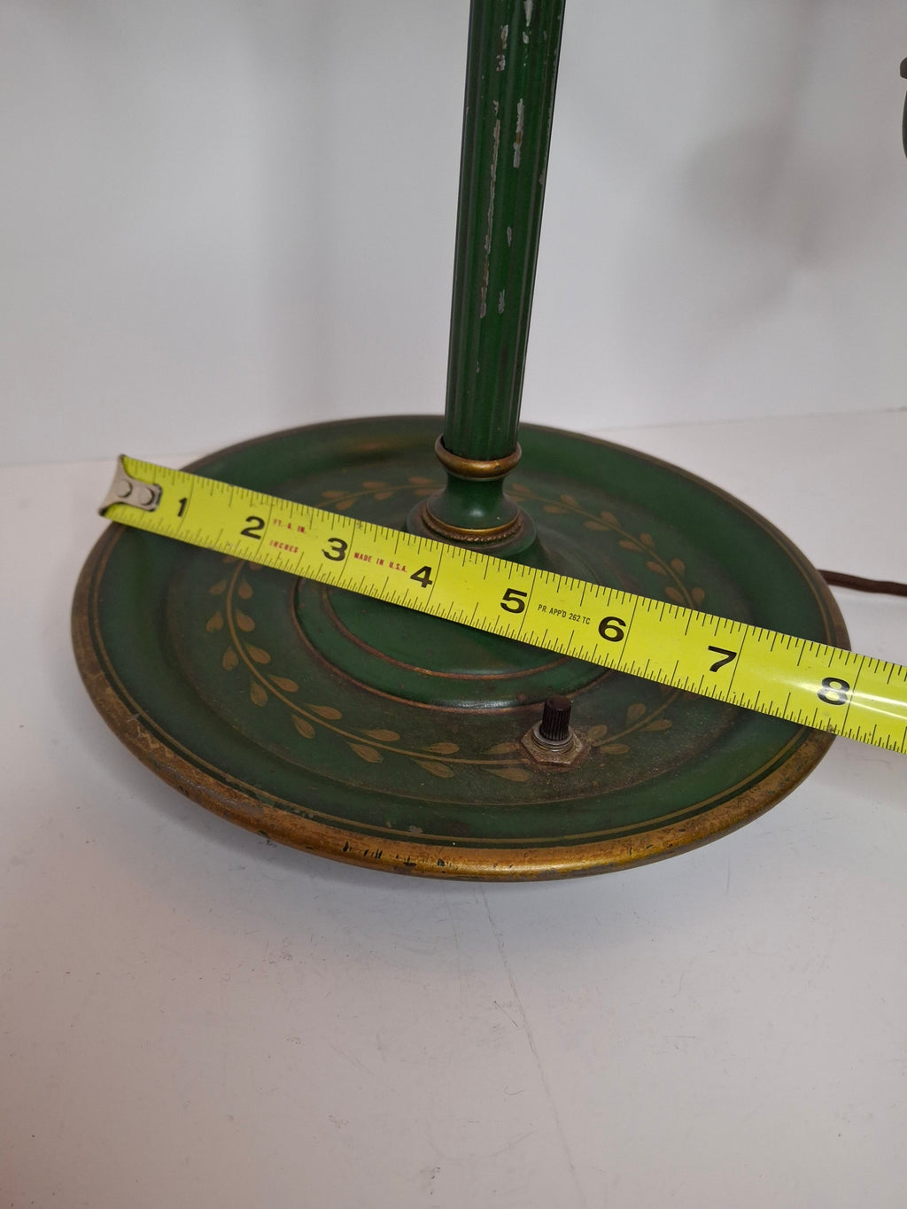 c. 1915 French Painted Tole Student Lamp Original Green & Gold, Fully Adjustable