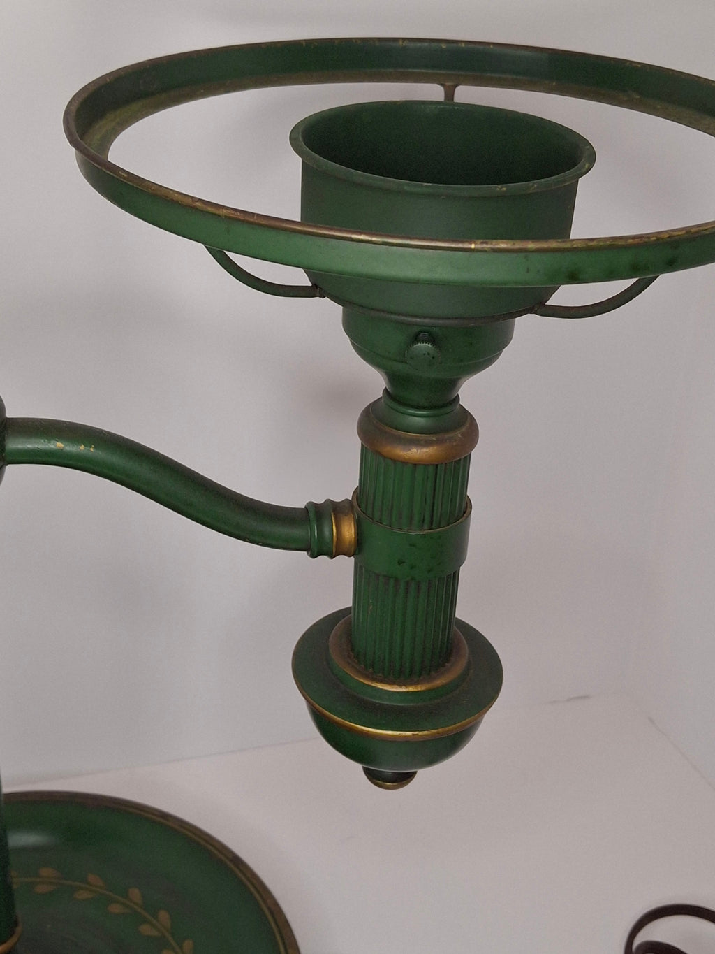 c. 1915 French Painted Tole Student Lamp Original Green & Gold, Fully Adjustable