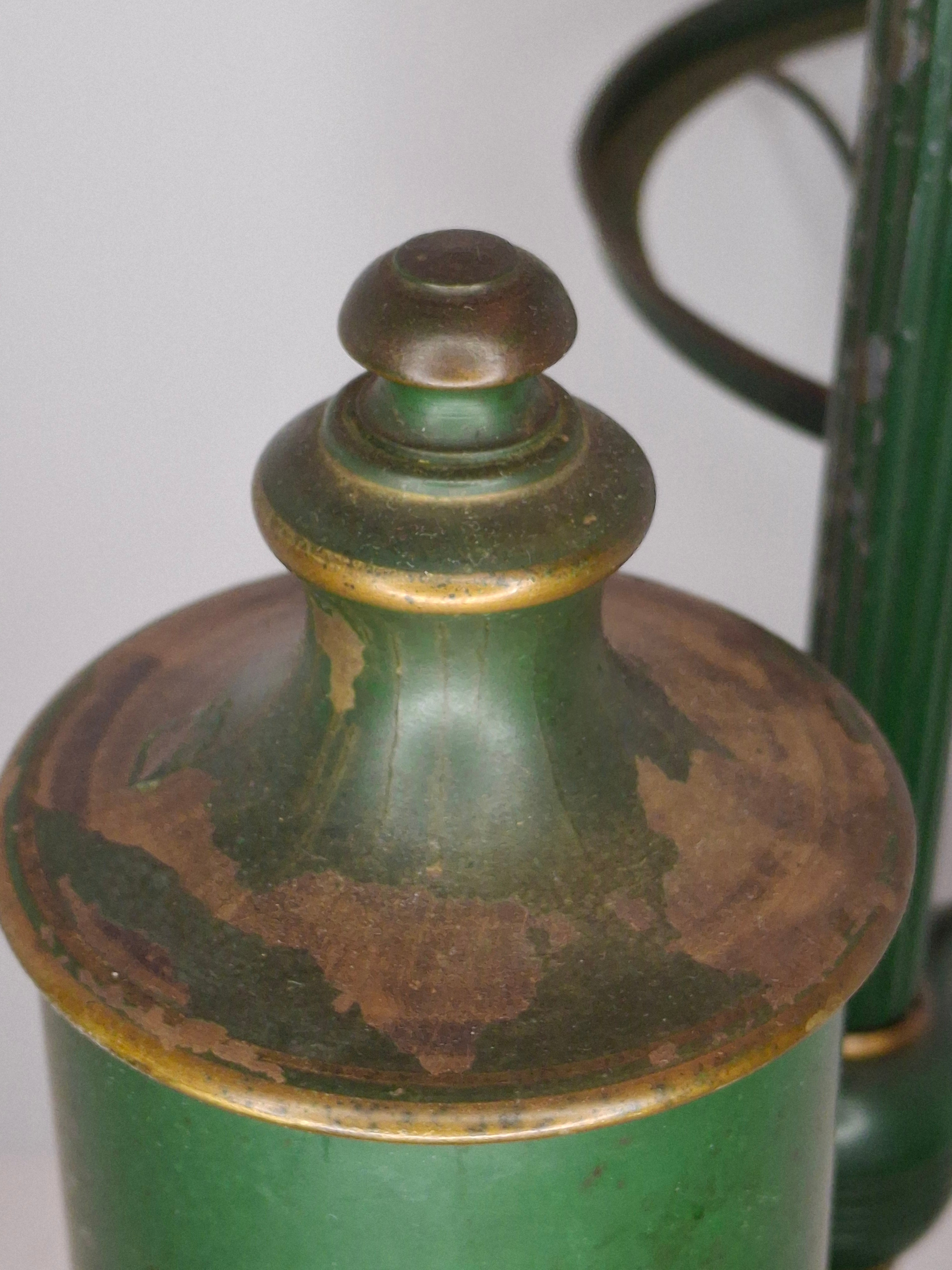 c. 1915 French Painted Tole Student Lamp Original Green & Gold, Fully Adjustable