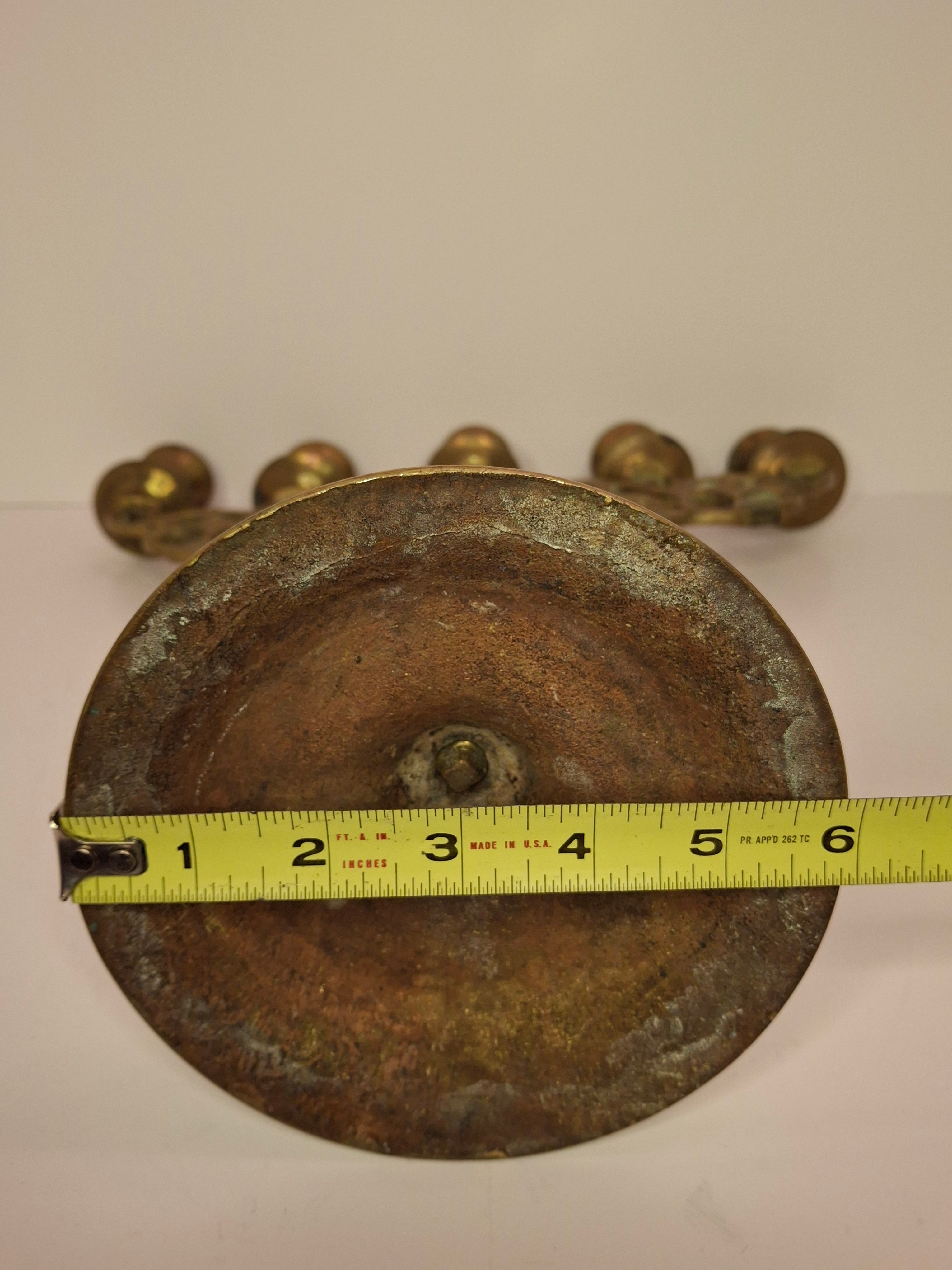 Antique 19th Century Eastern European Jewish Brass 5-Arm Sabbath Candelabrum with Mythical Bird Motifs & Original Dark Patina - Judaica