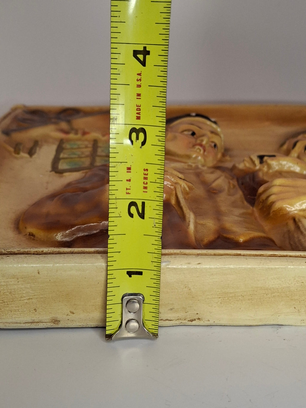 Vintage 1960s Israeli Ceramic Relief Wall Plaque - Bar Mitzvah Tefillin Ritual Father & Son Judaica Art Hanging - Heavy Signed-Style Piece