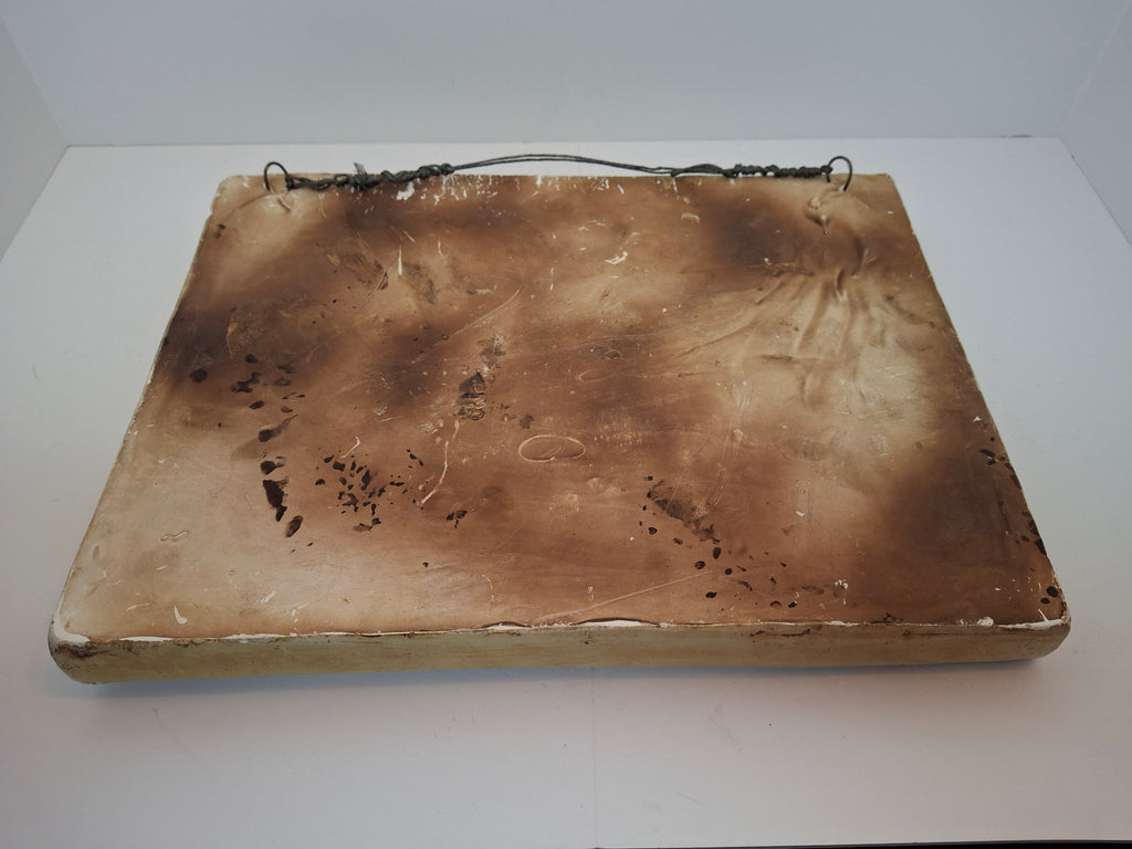 Vintage 1960s Israeli Ceramic Relief Wall Plaque - Bar Mitzvah Tefillin Ritual Father & Son Judaica Art Hanging - Heavy Signed-Style Piece