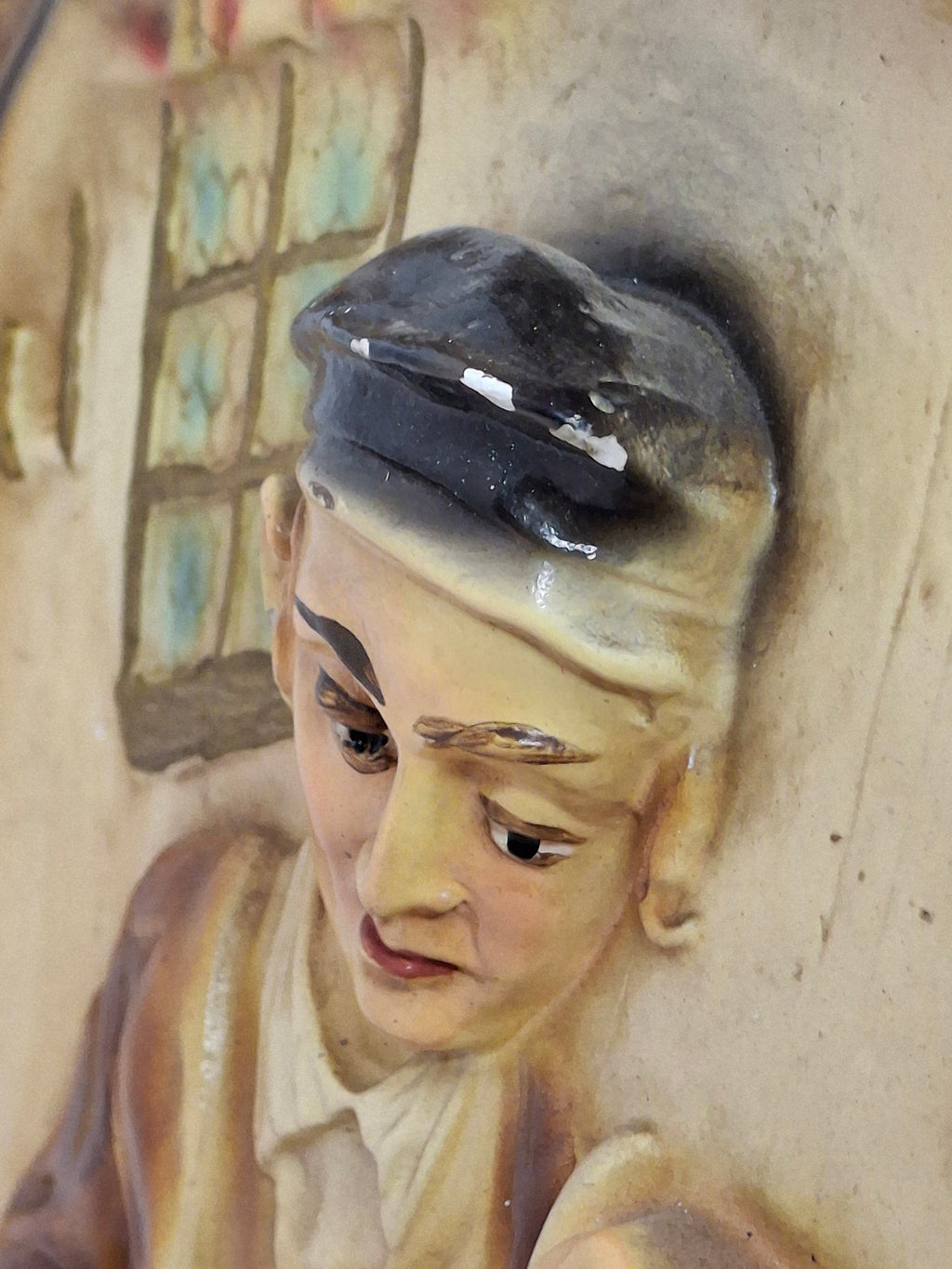 Vintage 1960s Israeli Ceramic Relief Wall Plaque - Bar Mitzvah Tefillin Ritual Father & Son Judaica Art Hanging - Heavy Signed-Style Piece