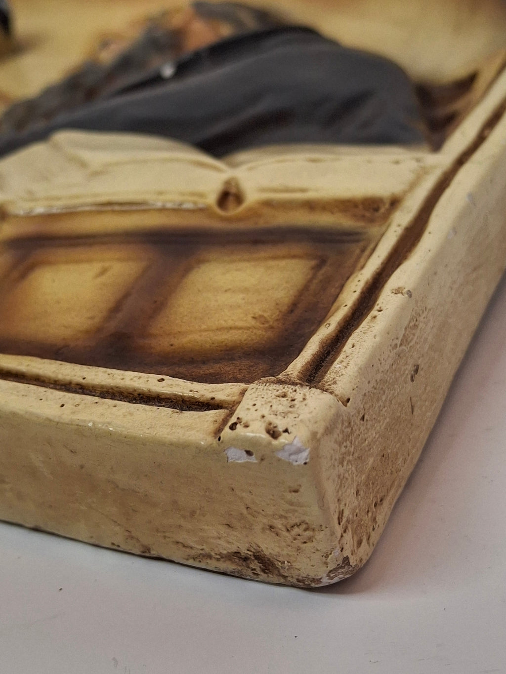 Vintage 1960s Israeli Ceramic Relief Wall Plaque - Bar Mitzvah Tefillin Ritual Father & Son Judaica Art Hanging - Heavy Signed-Style Piece