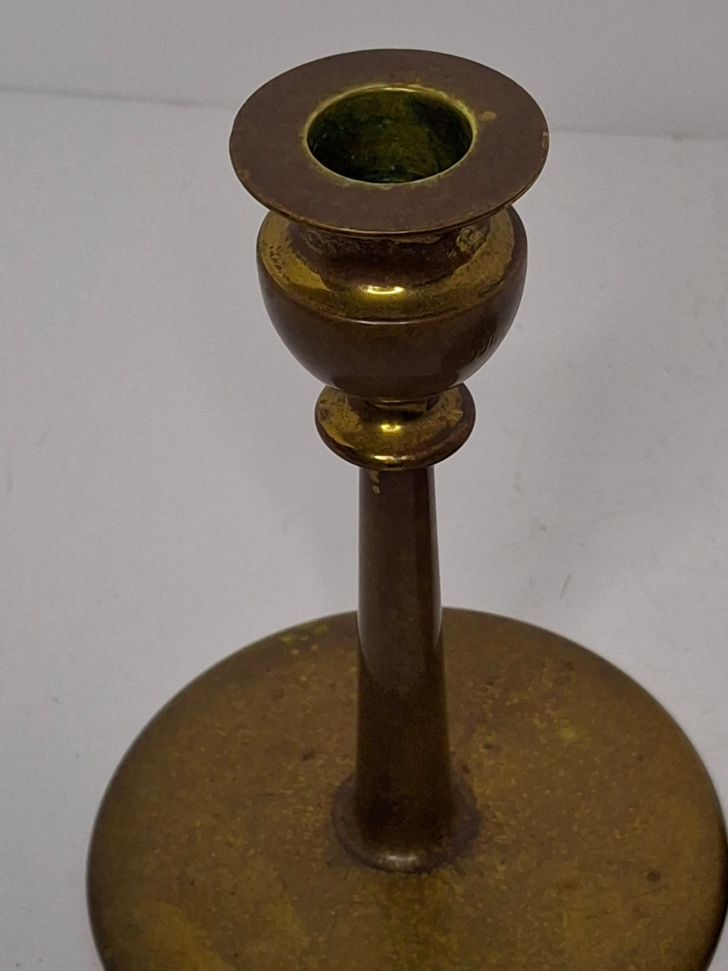 Pair Antique Eastern European Brass Shabbat Candlesticks with Verdigris Patina - Circa 1900 Polish Judaica, 6.5" Tall