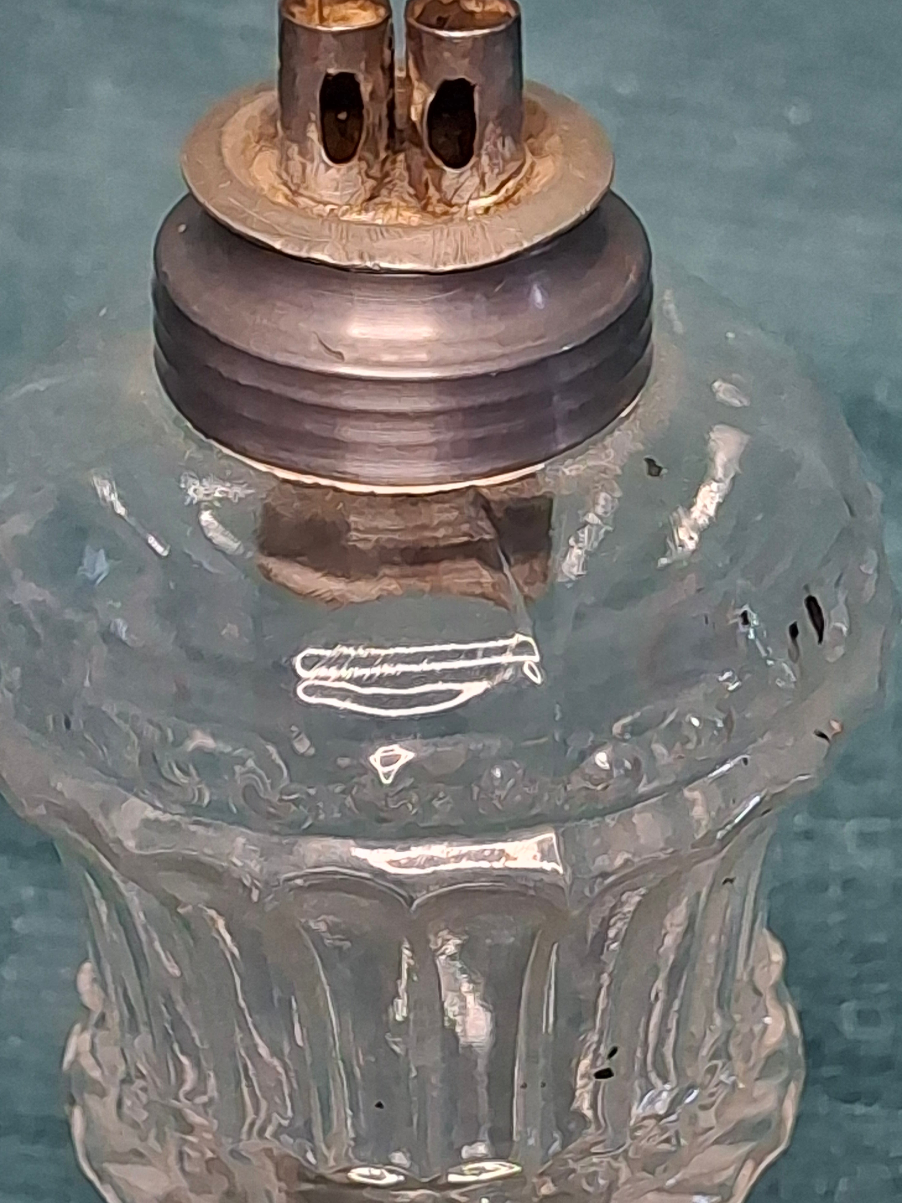 Antique 1830s-1850s Flint Glass Whale Oil Pedestal Lamp with Original Double-Tube Pewter Burner - Cut Glass Victorian Lighting Collectible