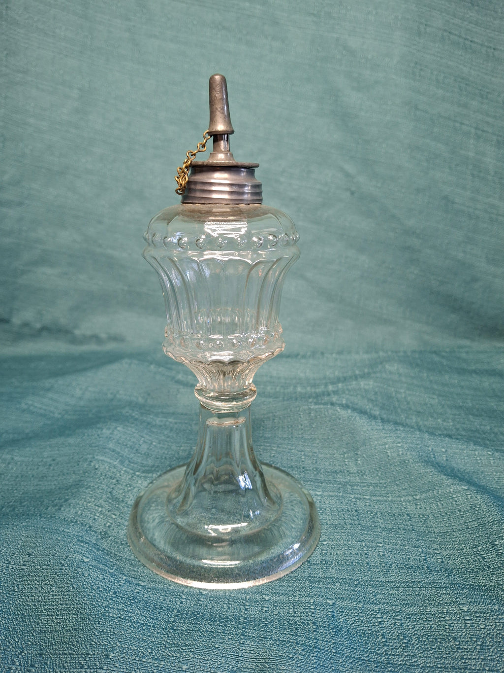 Vintage 19th Century Single Fluid Burner Oil Lamp - Possible Flint Glass, Pewter Burner with cap, Circa 1840s