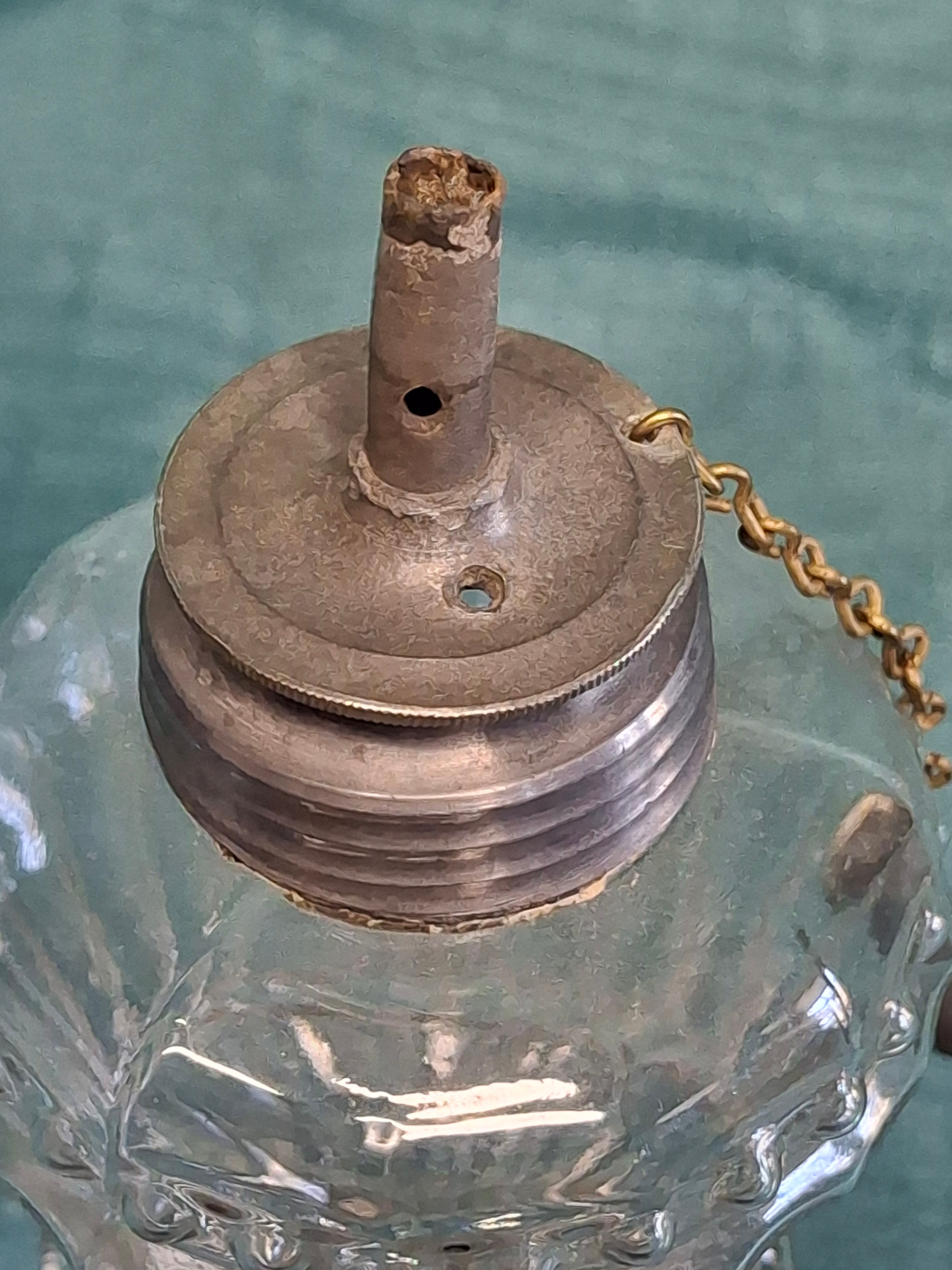 Vintage 19th Century Single Fluid Burner Oil Lamp - Possible Flint Glass, Pewter Burner with cap, Circa 1840s