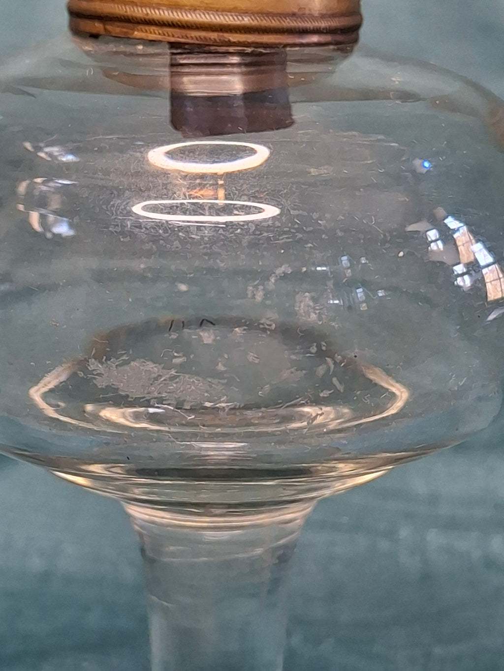 Antique 19thC Double Whale Oil Burner Glass Goblet Wine Stem Lamp, c.1820-1850