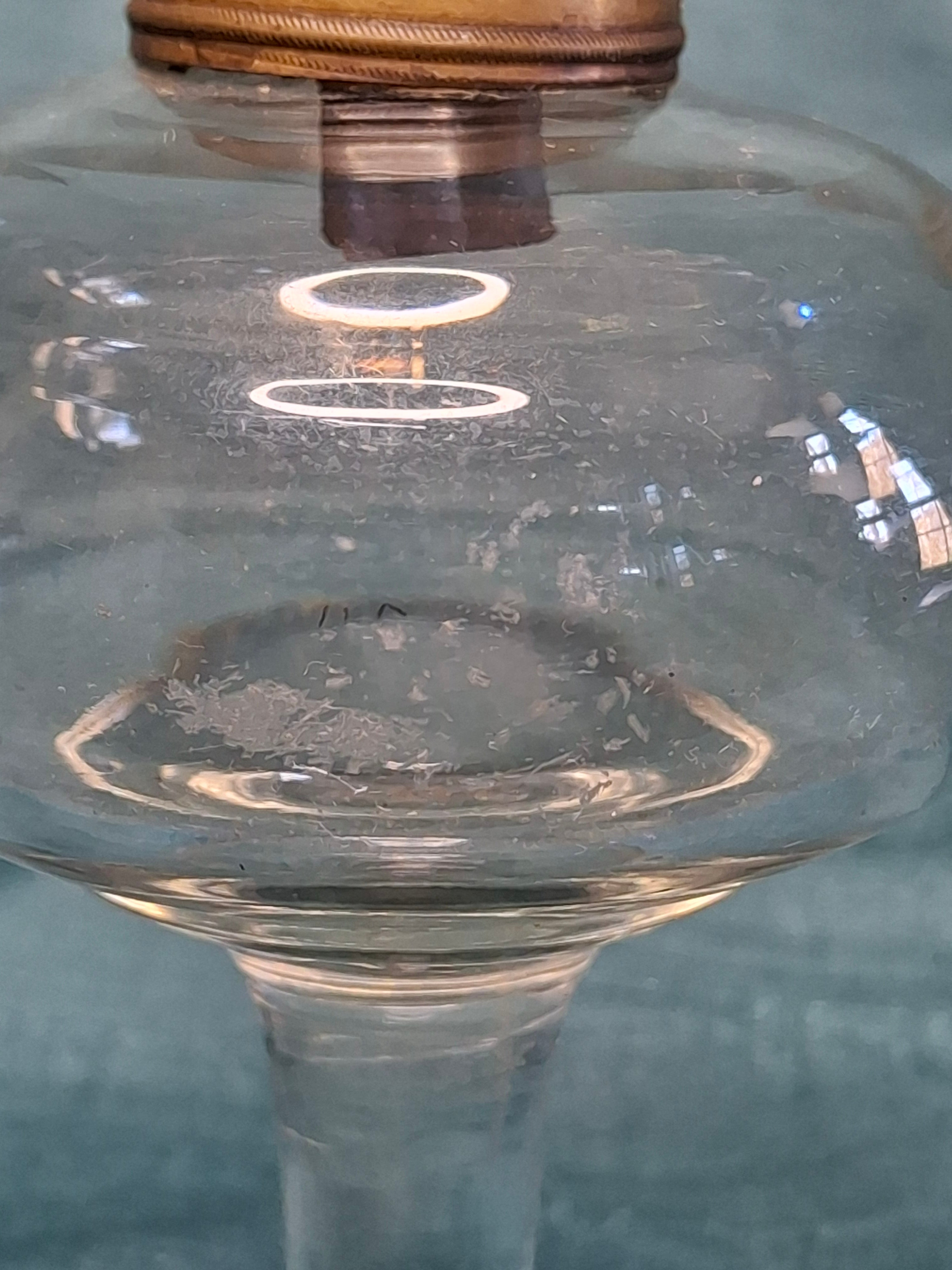 Antique 19thC Double Whale Oil Burner Glass Goblet Wine Stem Lamp, c.1820-1850