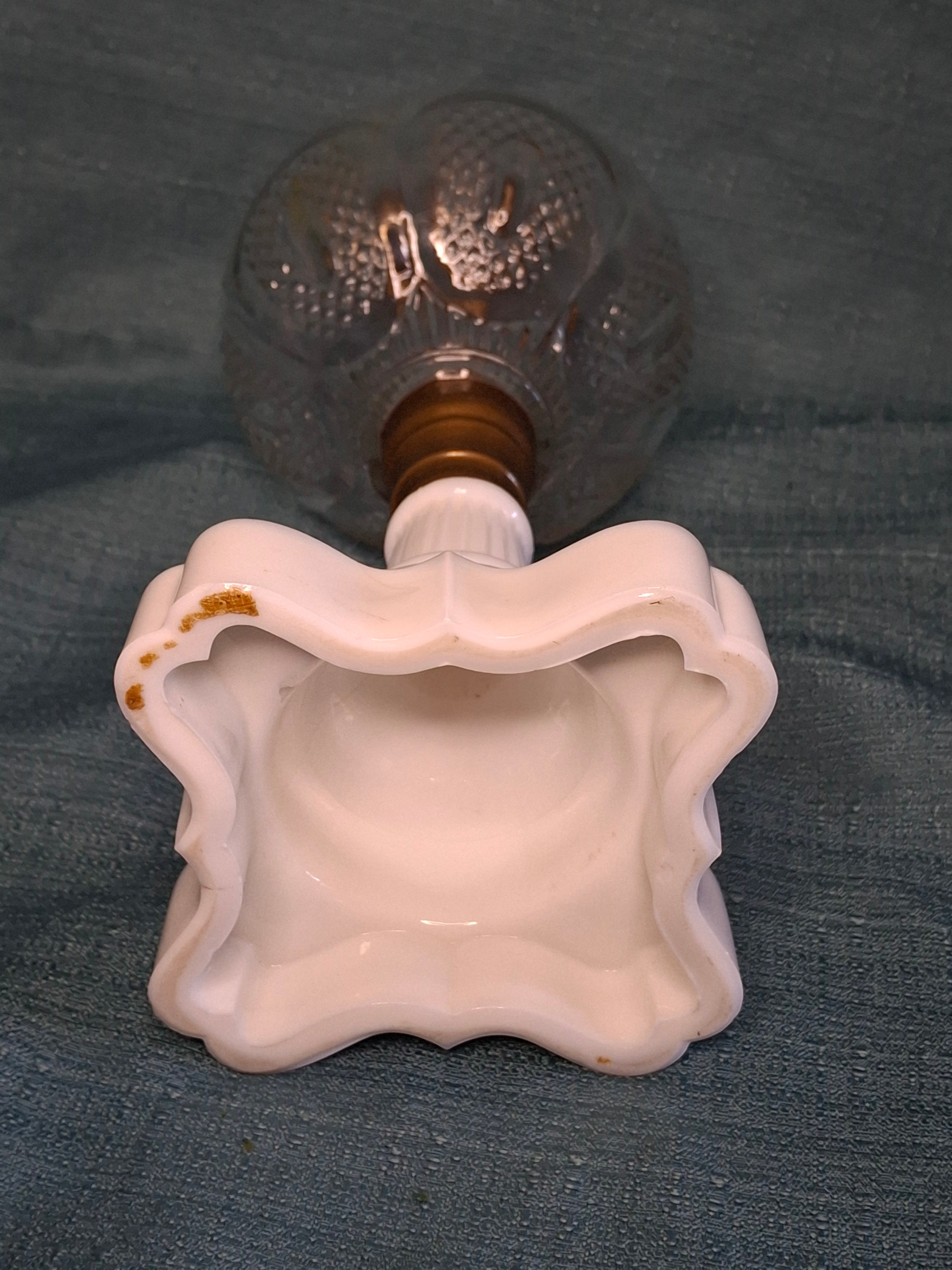 Antique Victorian Double-Burner Whale Oil Lamp - Cut Lead Crystal Glass Globe, Brass Fittings, Porcelain Neoclassical Base c.1850-1870