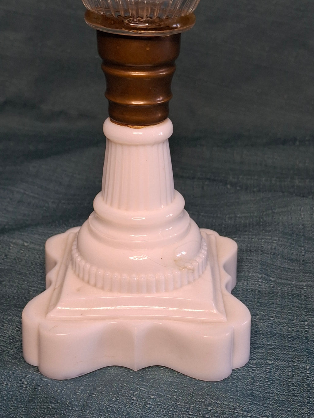 Antique Victorian Double-Burner Whale Oil Lamp - Cut Lead Crystal Glass Globe, Brass Fittings, Porcelain Neoclassical Base c.1850-1870