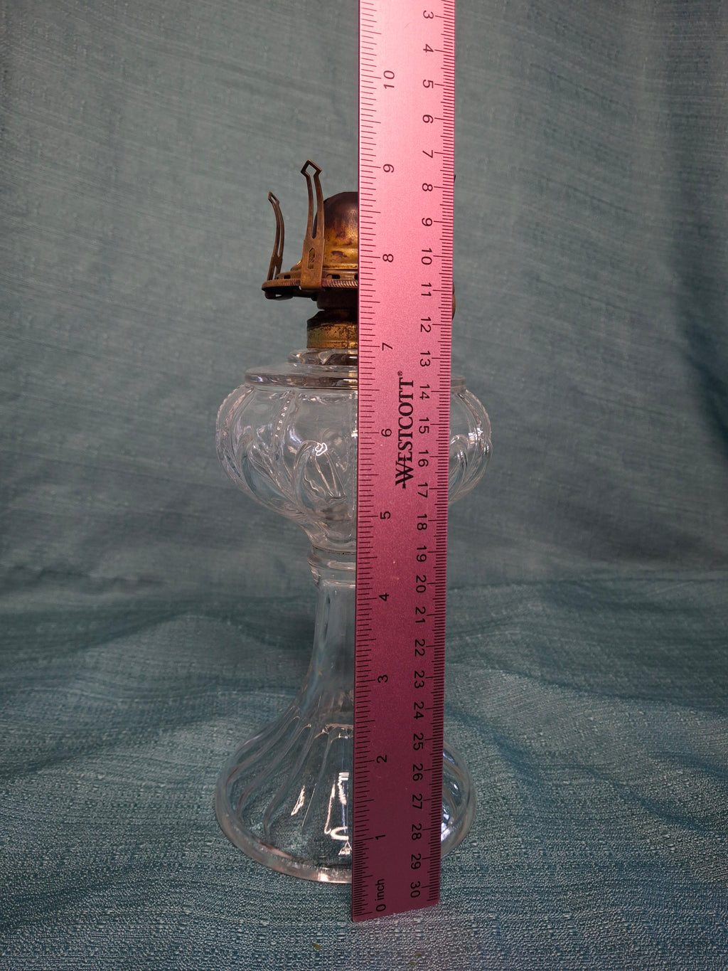 Antique Clear Pressed Glass Kerosene Oil Lamp with Queen Anne Burner, USA c. 1900 - Victorian Era