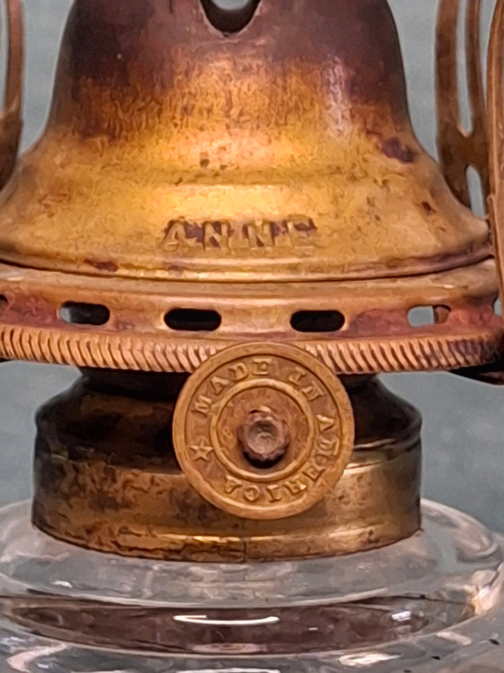 Antique Clear Pressed Glass Kerosene Oil Lamp with Queen Anne Burner, USA c. 1900 - Victorian Era