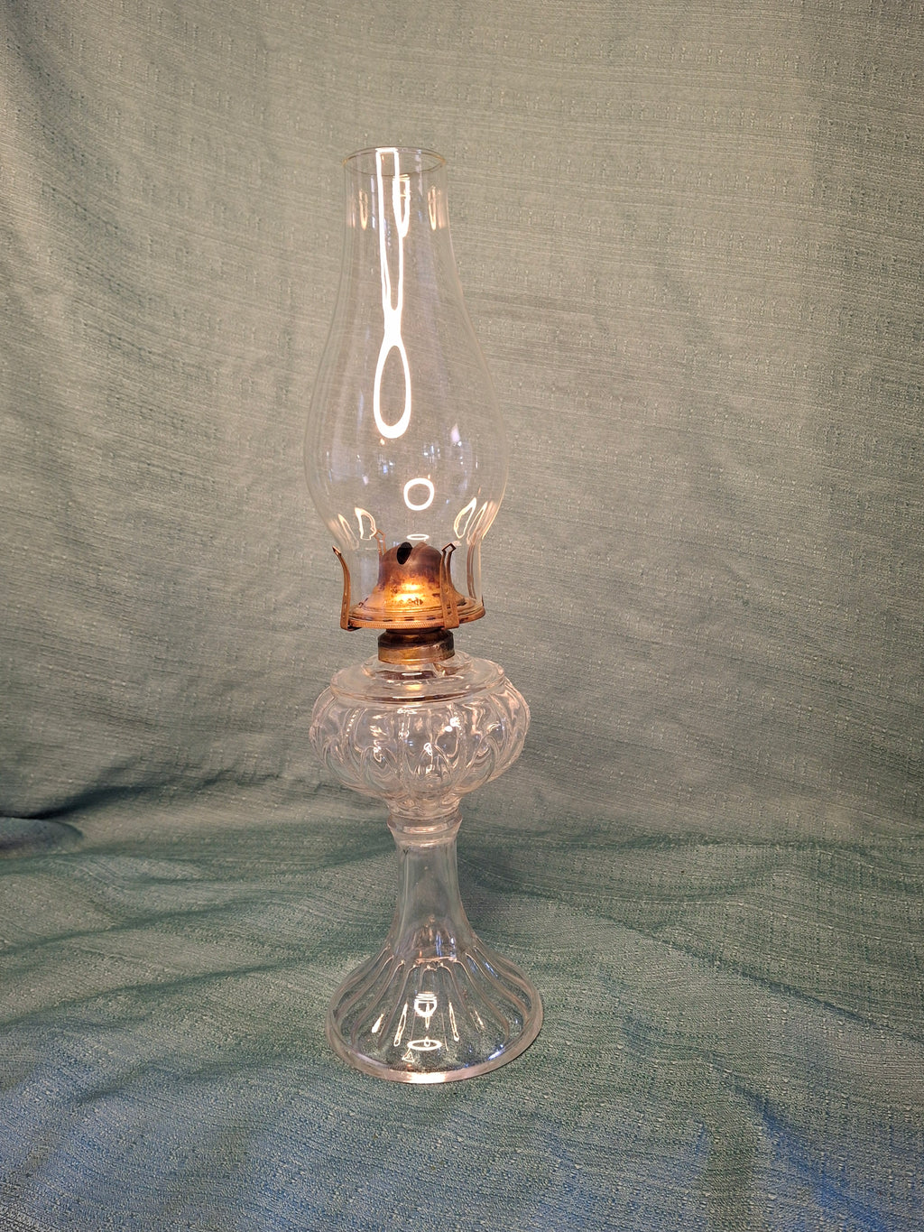 Antique Clear Pressed Glass Kerosene Oil Lamp with Queen Anne Burner, USA c. 1900 - Victorian Era