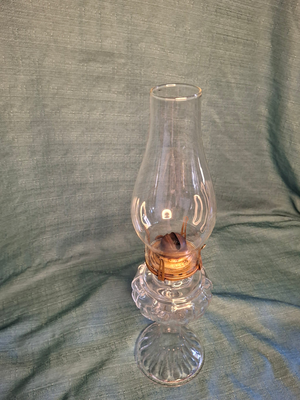 Antique Clear Pressed Glass Kerosene Oil Lamp with Queen Anne Burner, USA c. 1900 - Victorian Era