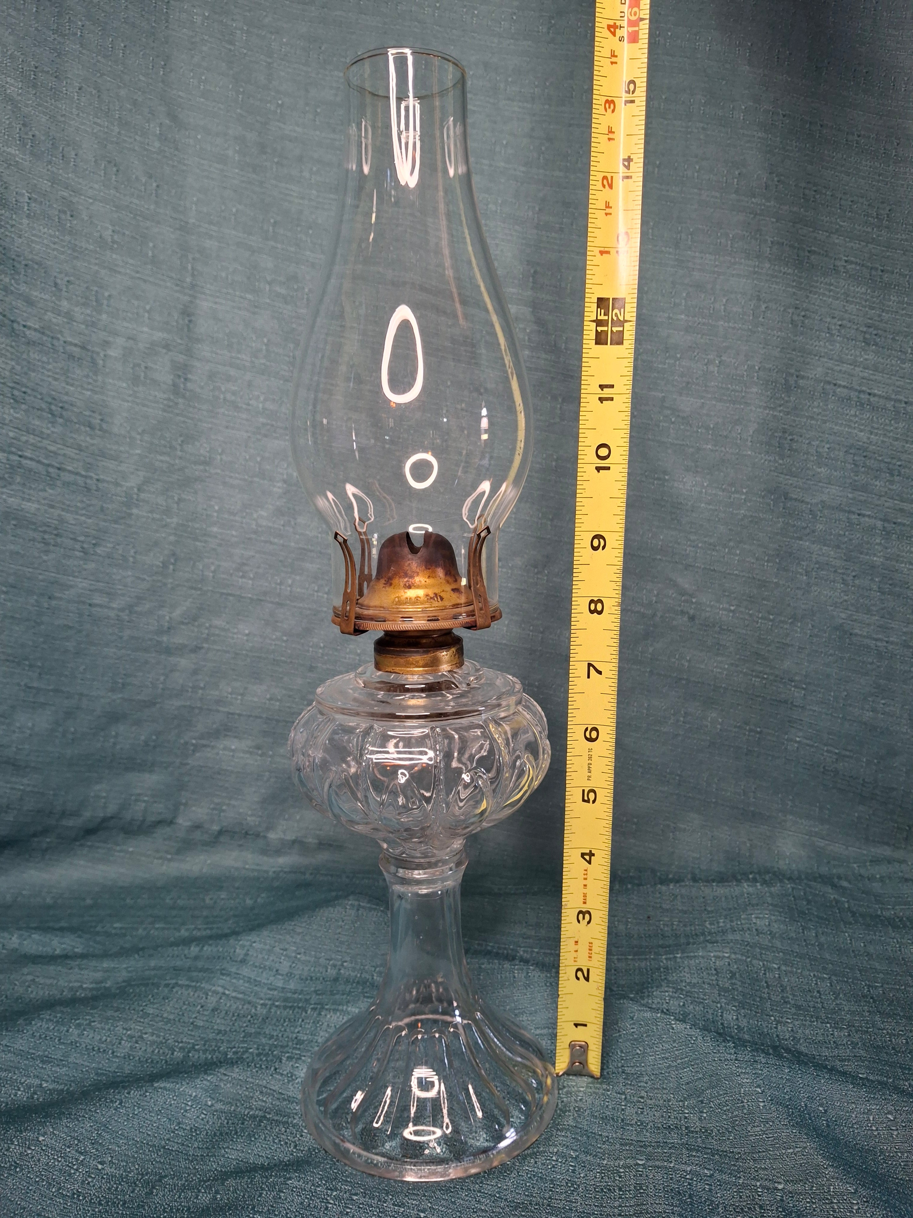 Antique Clear Pressed Glass Kerosene Oil Lamp with Queen Anne Burner, USA c. 1900 - Victorian Era