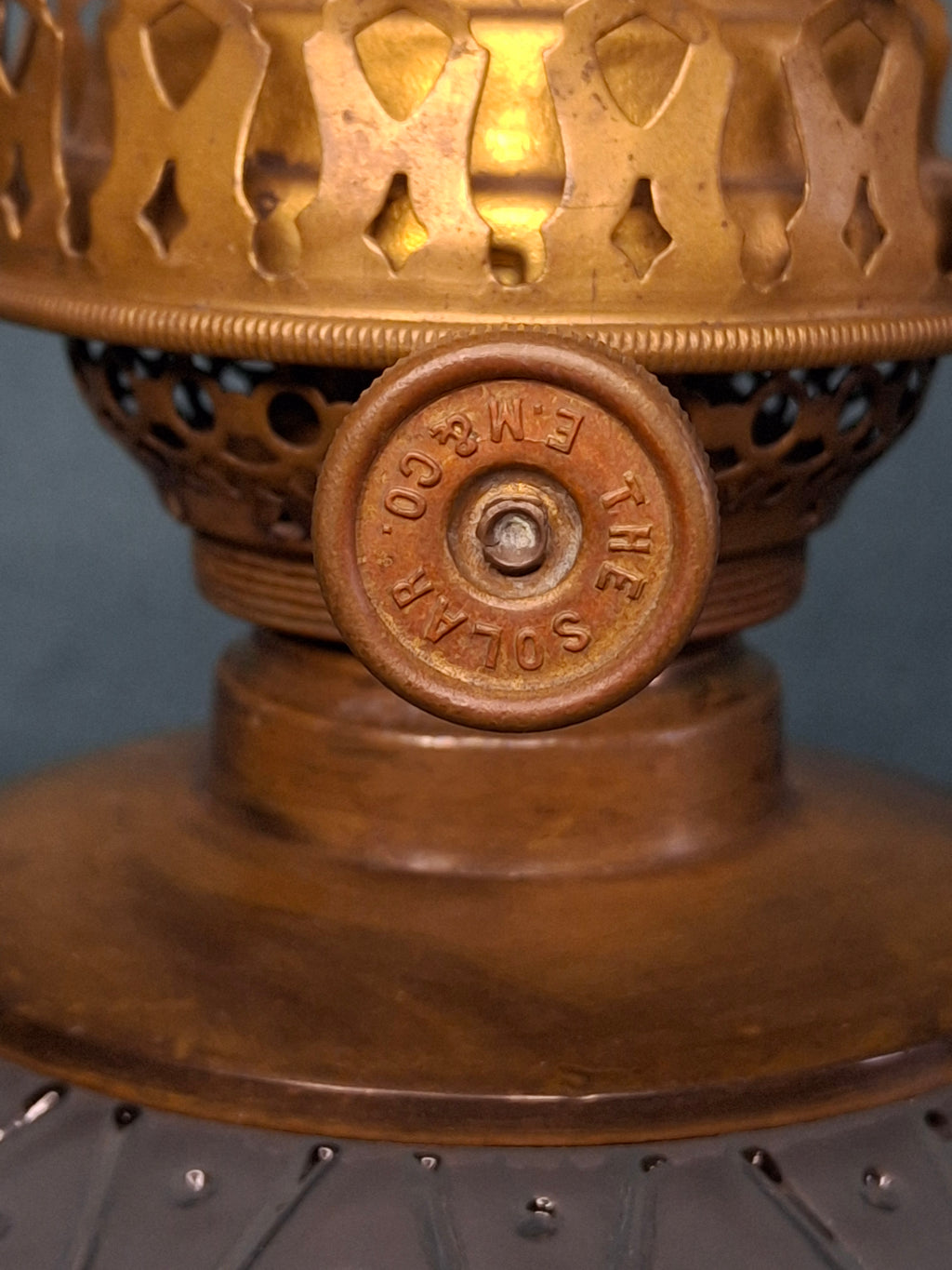 19th C. Edward Miller & Co. 'Solar' Central-Draft Kerosene Lamp Painted Floral