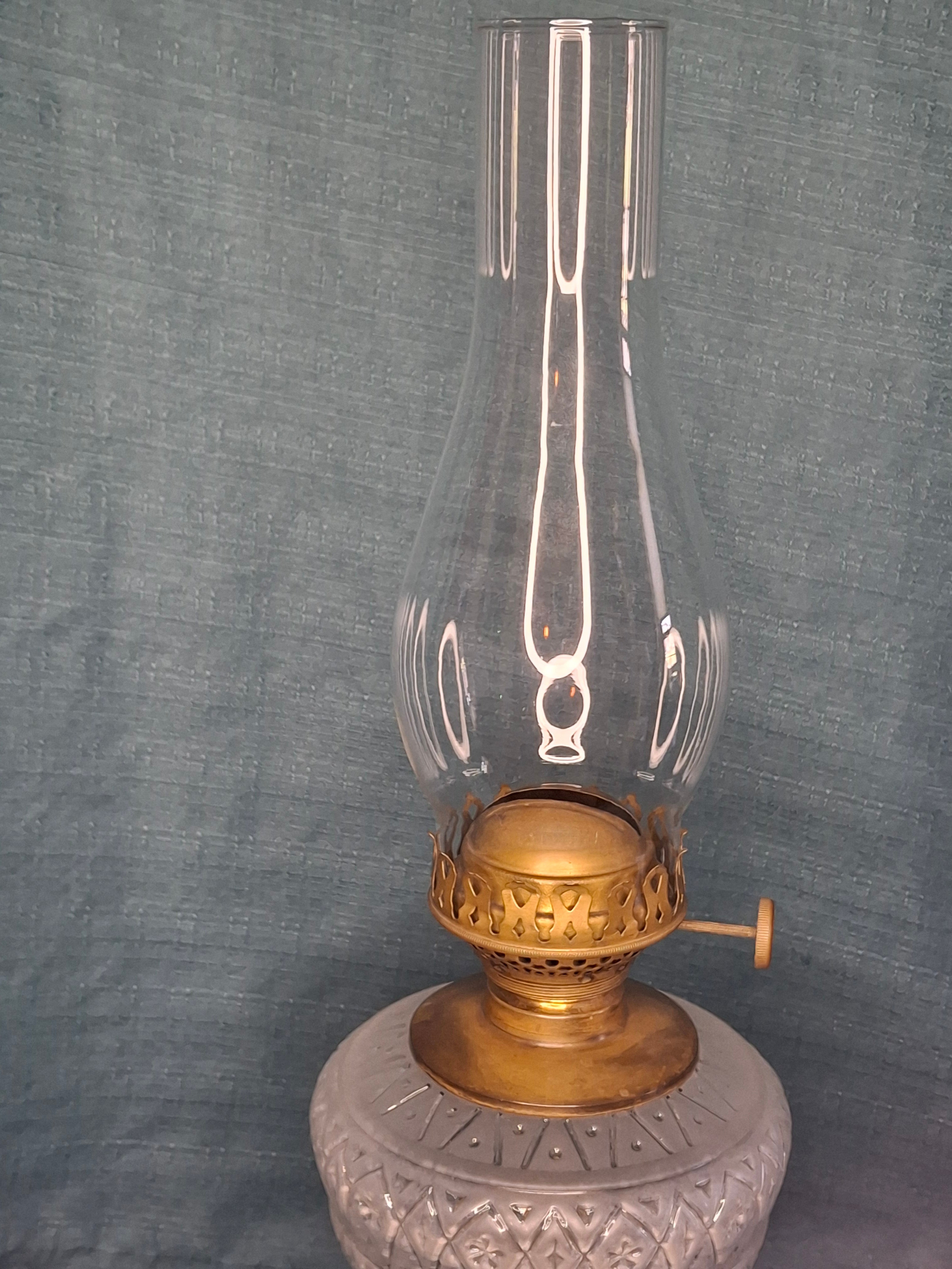 19th C. Edward Miller & Co. 'Solar' Central-Draft Kerosene Lamp Painted Floral