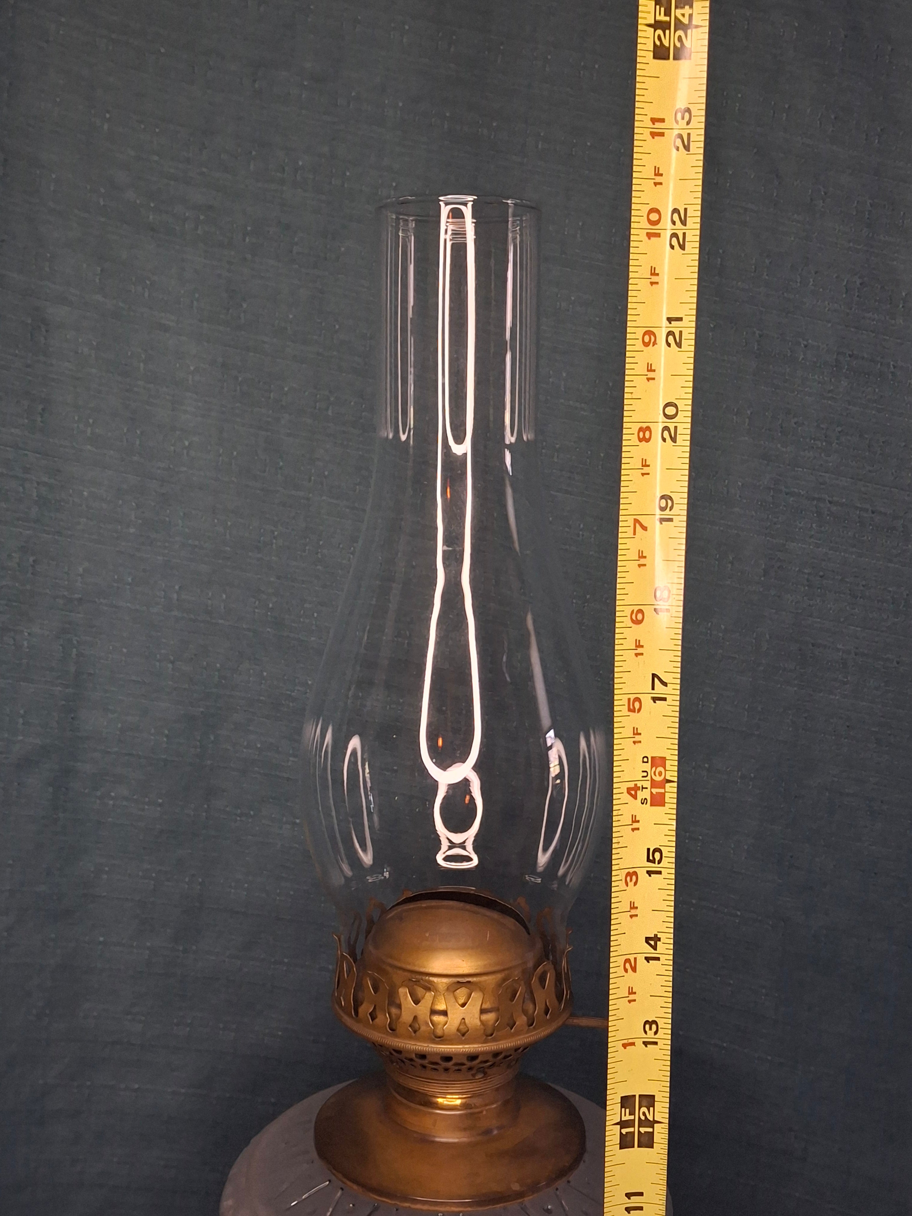 19th C. Edward Miller & Co. 'Solar' Central-Draft Kerosene Lamp Painted Floral