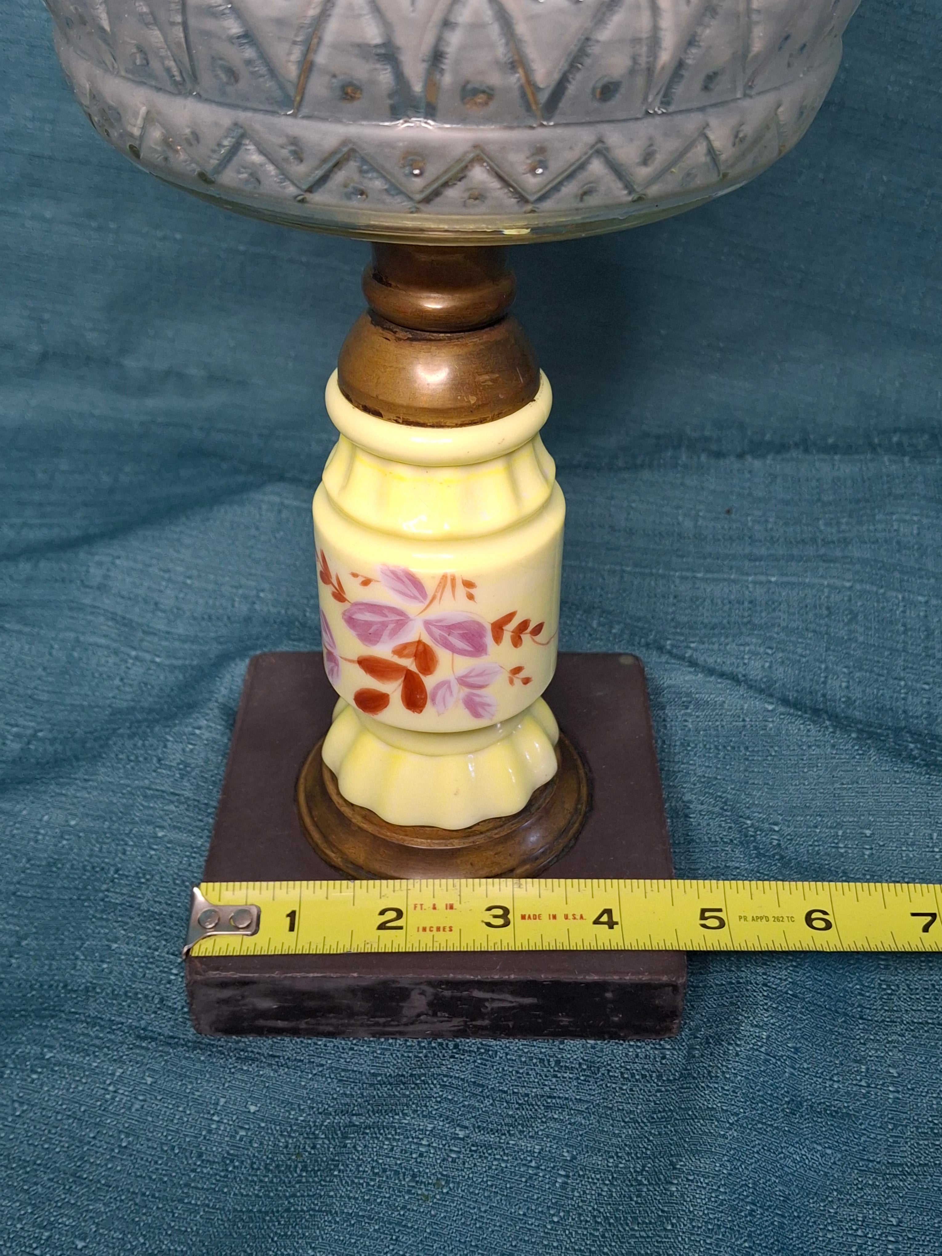 19th C. Edward Miller & Co. 'Solar' Central-Draft Kerosene Lamp Painted Floral