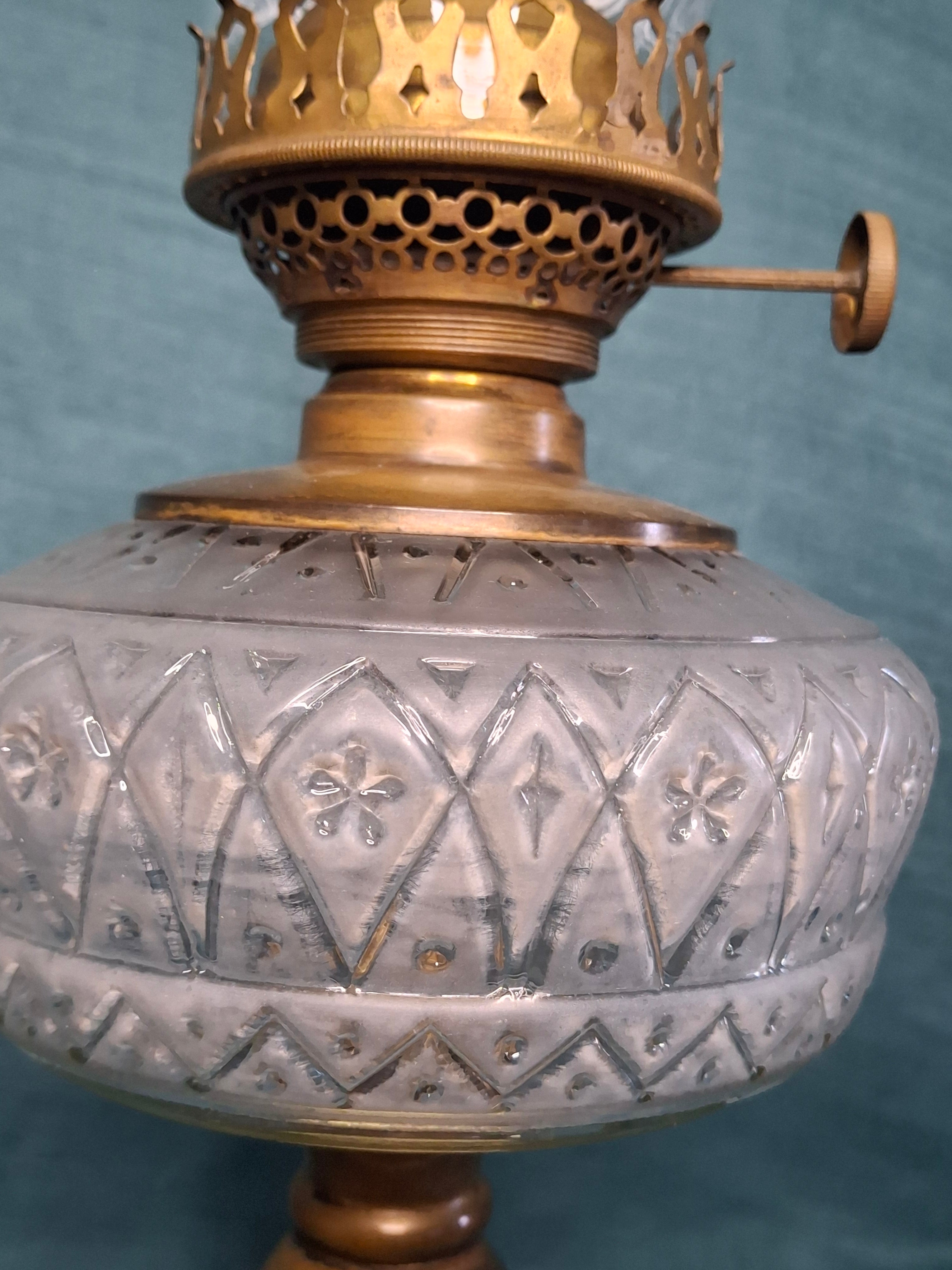 19th C. Edward Miller & Co. 'Solar' Central-Draft Kerosene Lamp Painted Floral
