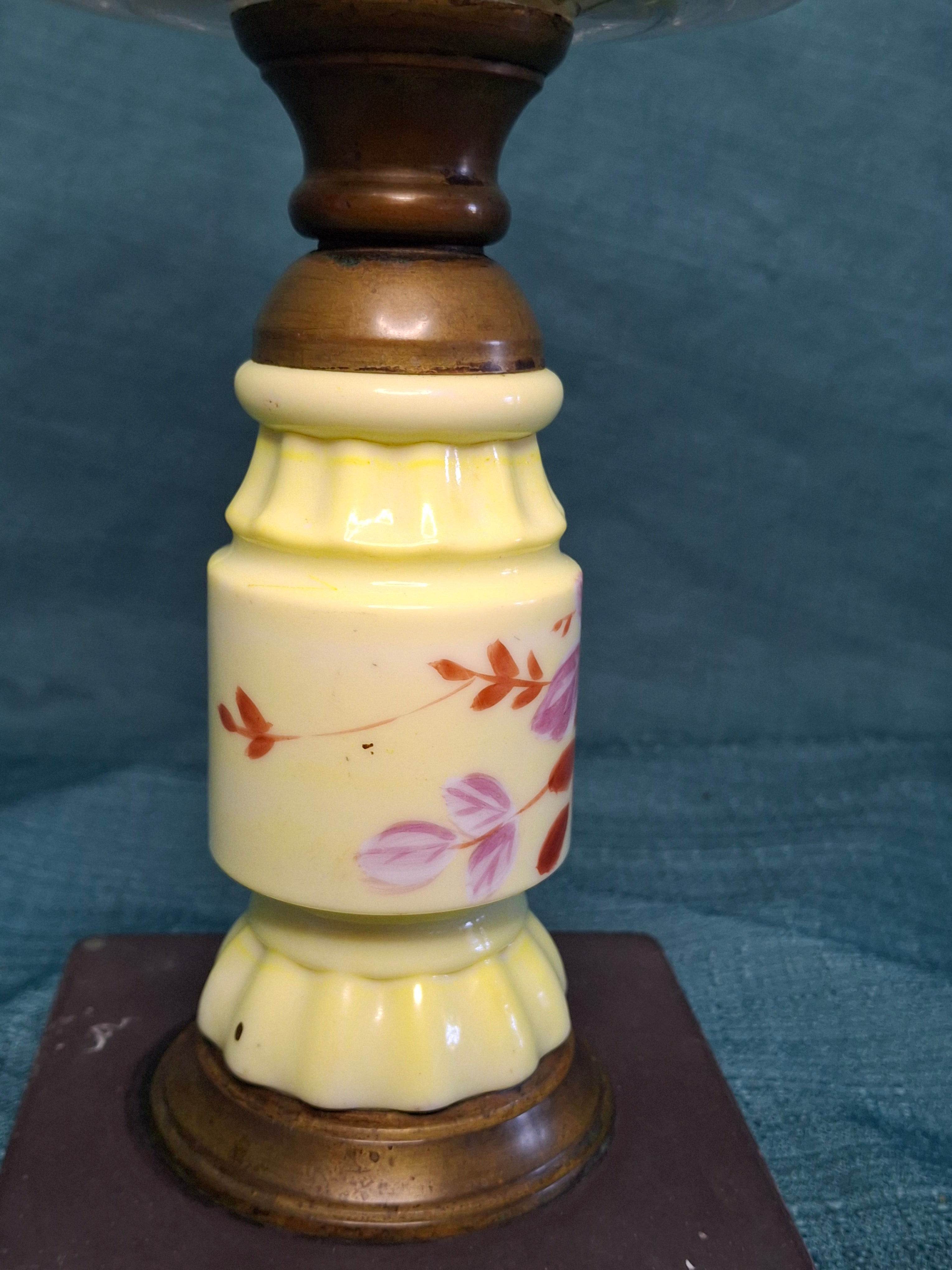 19th C. Edward Miller & Co. 'Solar' Central-Draft Kerosene Lamp Painted Floral
