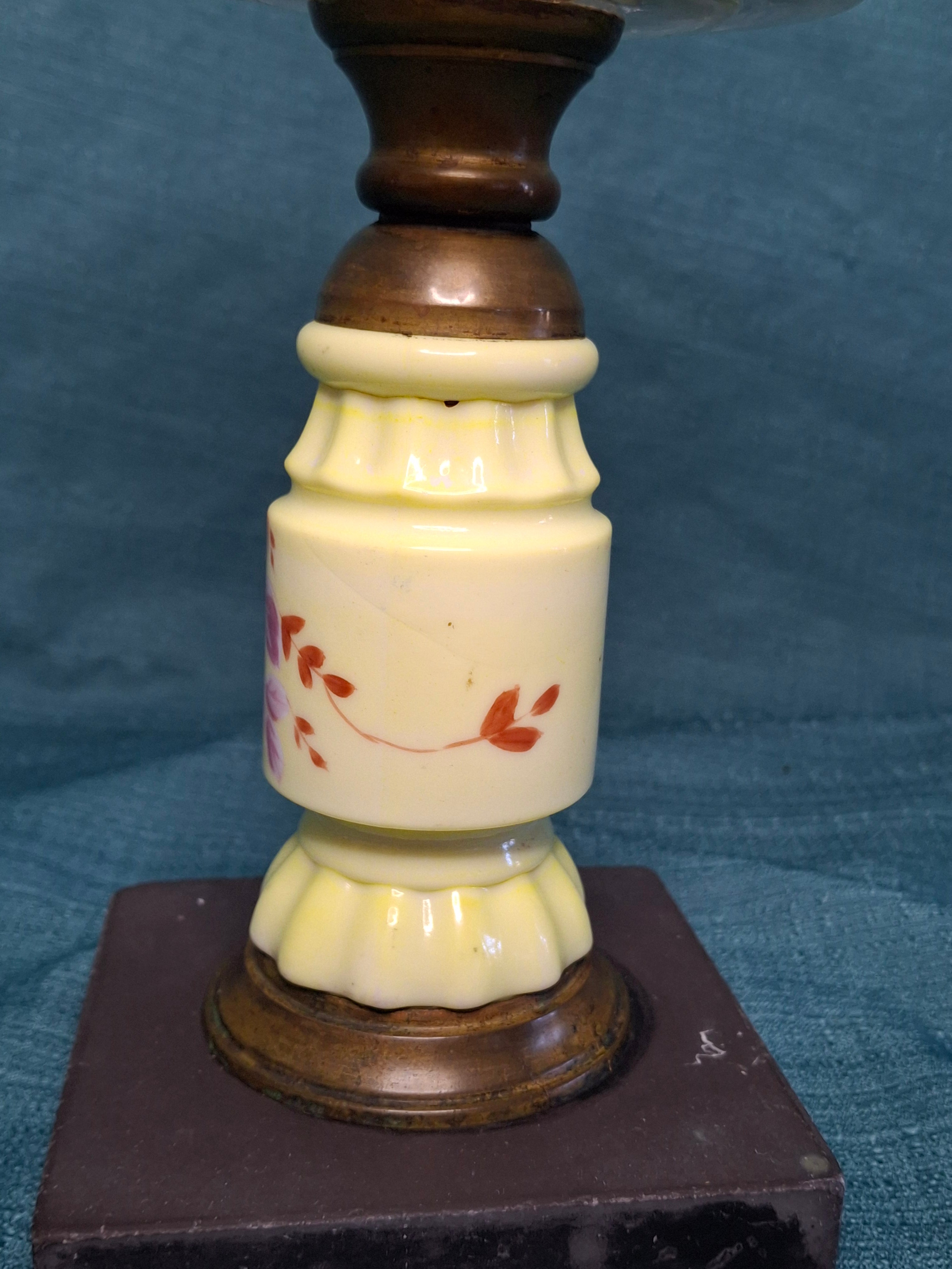 19th C. Edward Miller & Co. 'Solar' Central-Draft Kerosene Lamp Painted Floral