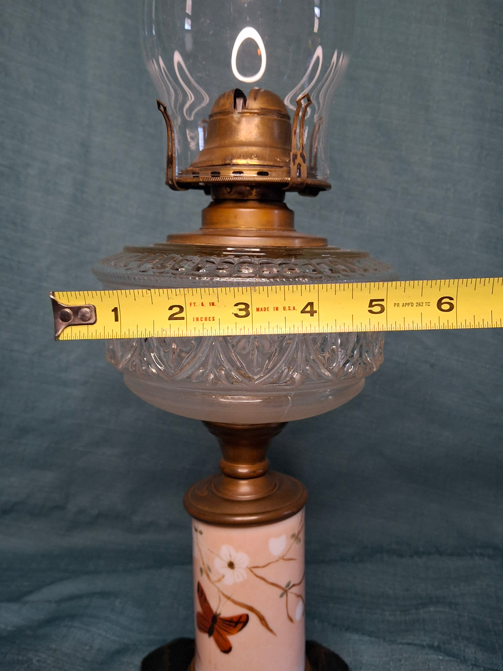 Vintage Scovill Queen Anne #2 Oil Lamp with Etched Glass Font & Painted Base