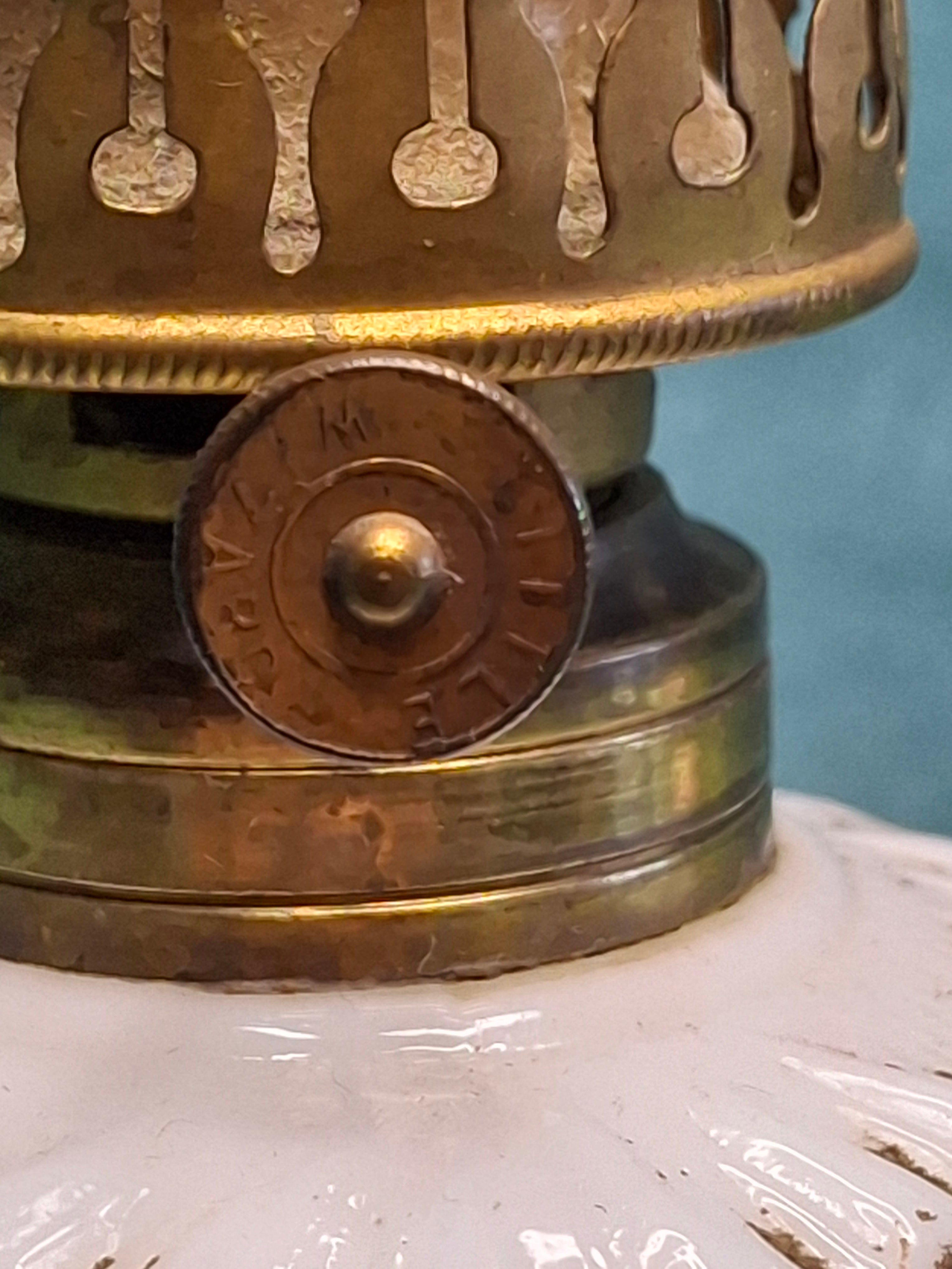 1900s Little Wizard Burner Miniature Milk Glass Oil Lamp Floral Painted Chimney