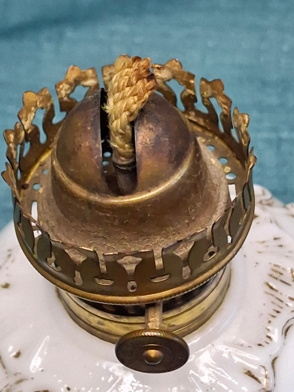 1900s Little Wizard Burner Miniature Milk Glass Oil Lamp Floral Painted Chimney