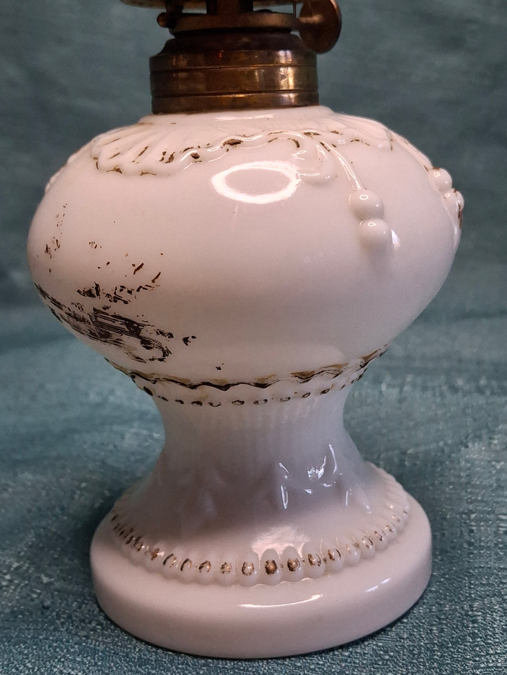 1900s Little Wizard Burner Miniature Milk Glass Oil Lamp Floral Painted Chimney