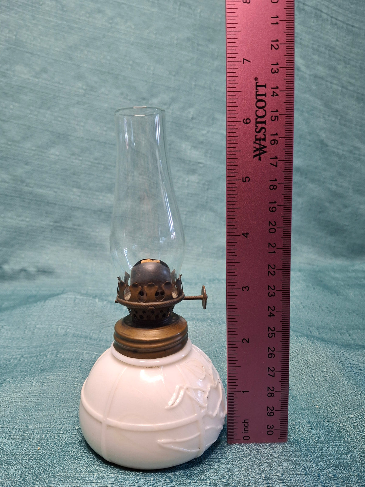 Antique Early 1900s Victorian White Porcelain Floral Kerosene Oil Lamp Brass