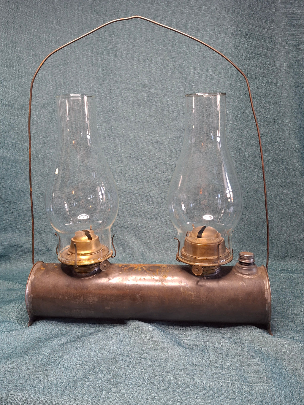 Antique Victorian Duplex Kerosene Oil Lamp w/ Eagle and Plume & Atwood Brass Burners