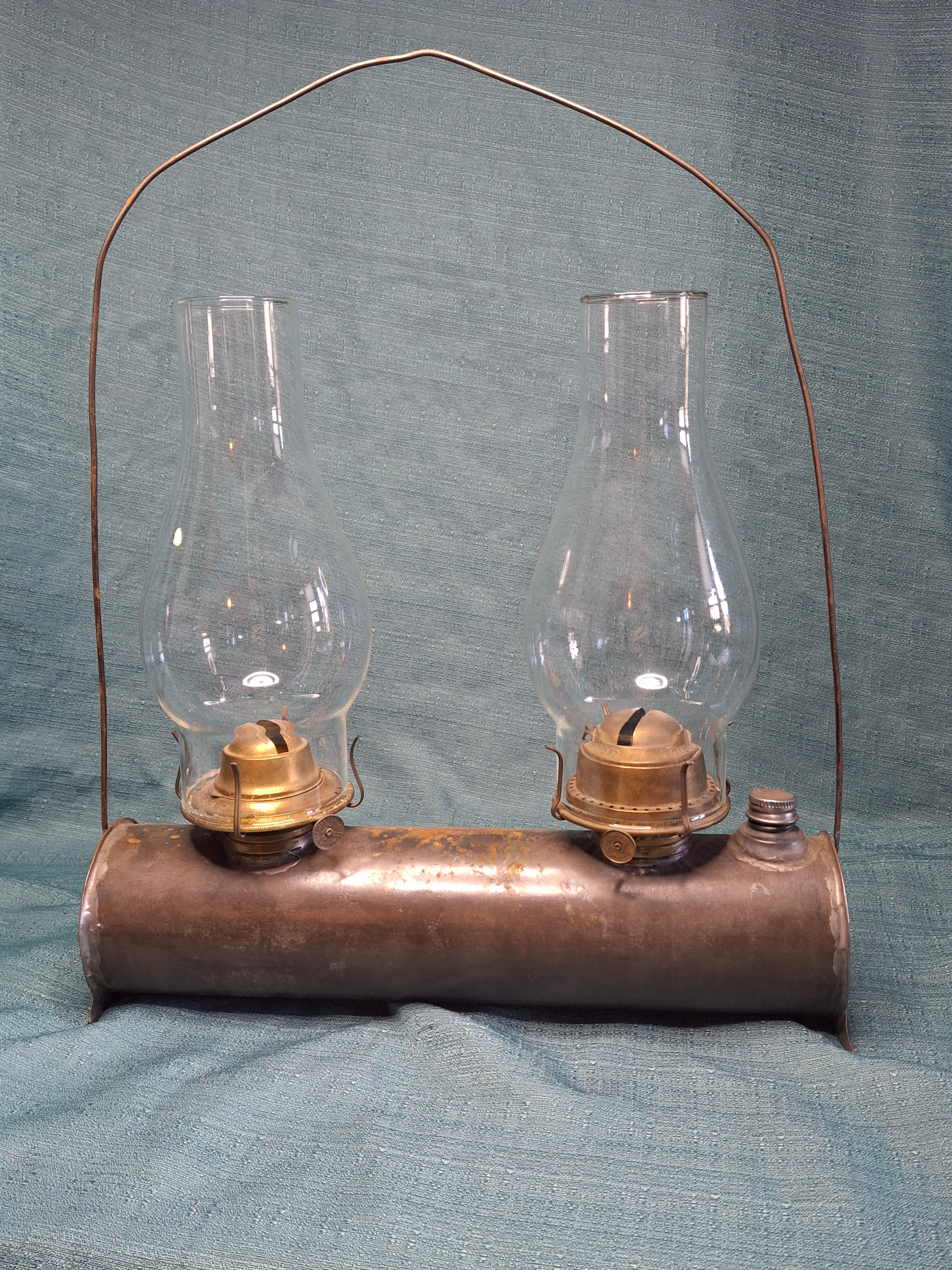 Antique Victorian Duplex Kerosene Oil Lamp w/ Eagle and Plume & Atwood Brass Burners