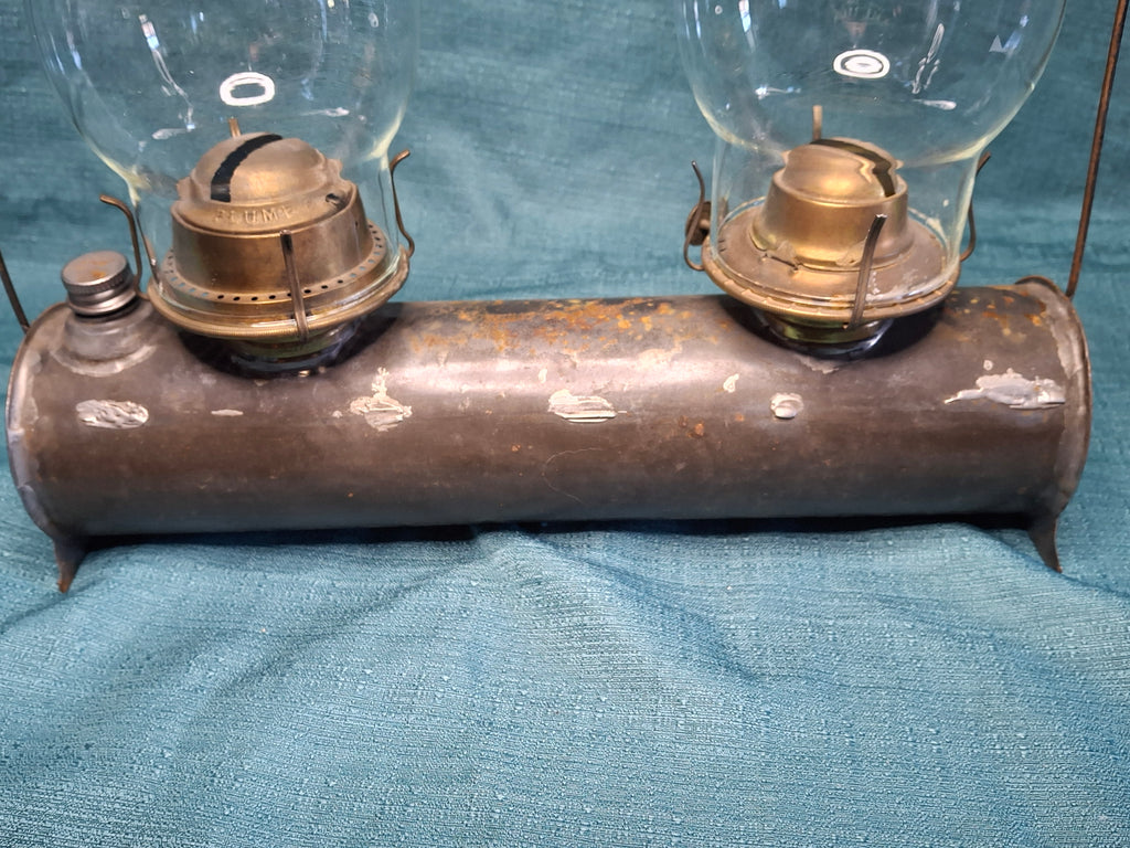 Antique Victorian Duplex Kerosene Oil Lamp w/ Eagle and Plume & Atwood Brass Burners