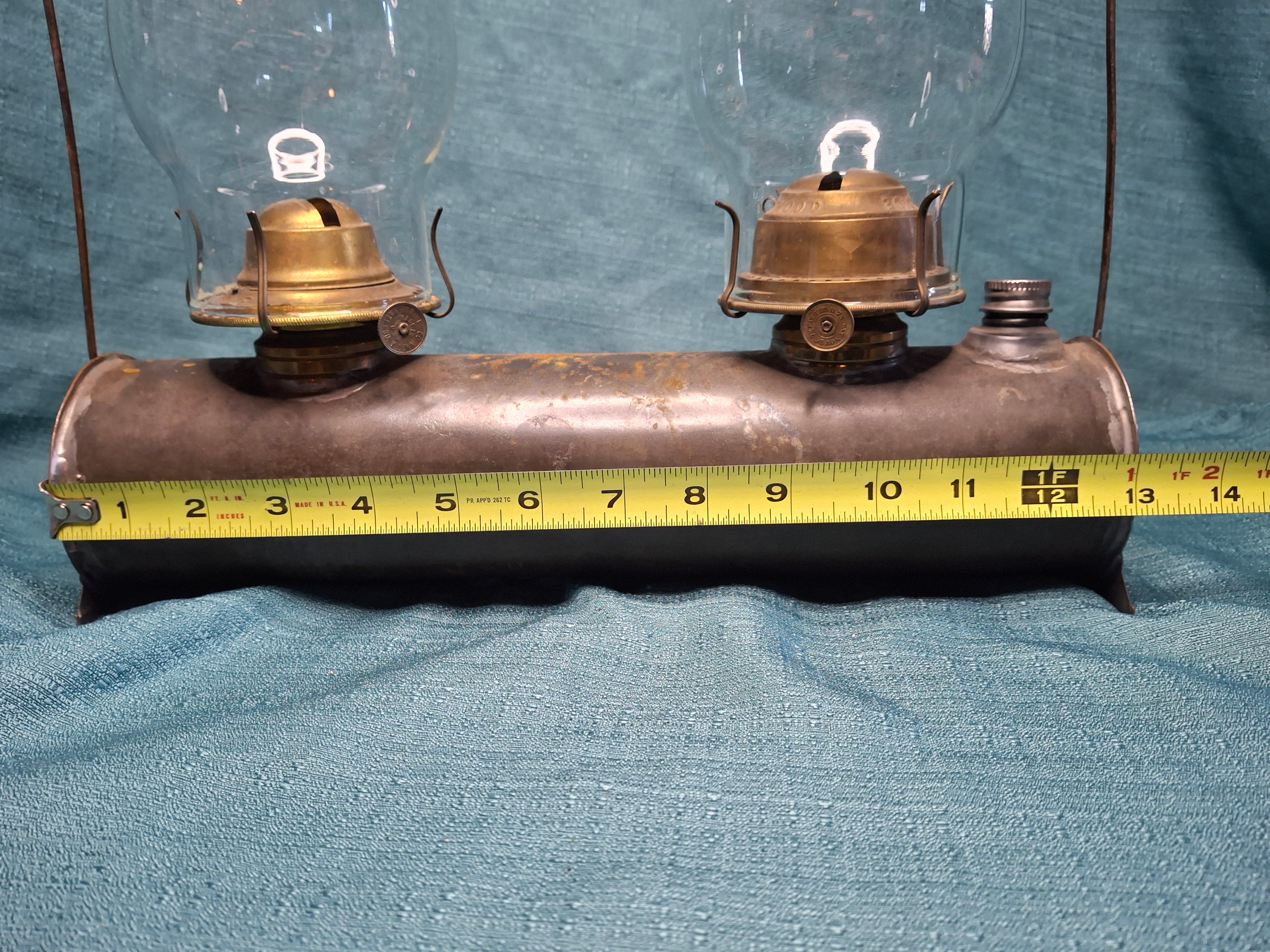 Antique Victorian Duplex Kerosene Oil Lamp w/ Eagle and Plume & Atwood Brass Burners