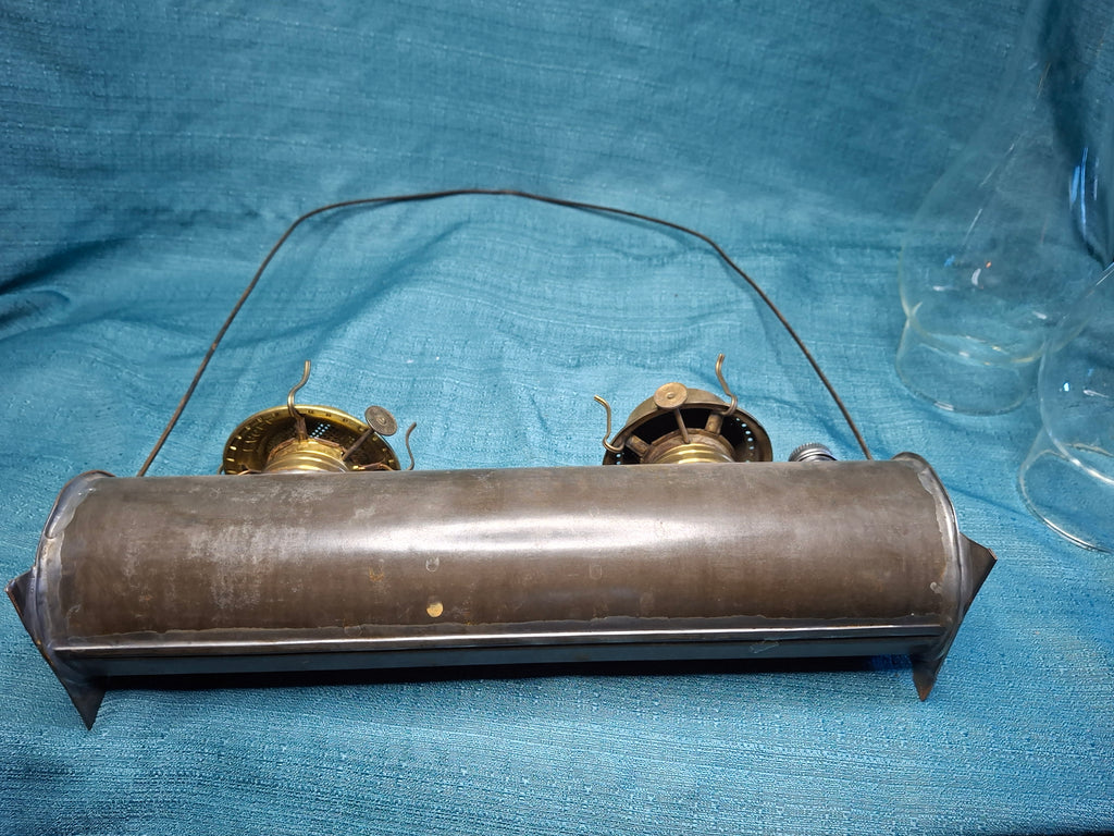 Antique Victorian Duplex Kerosene Oil Lamp w/ Eagle and Plume & Atwood Brass Burners