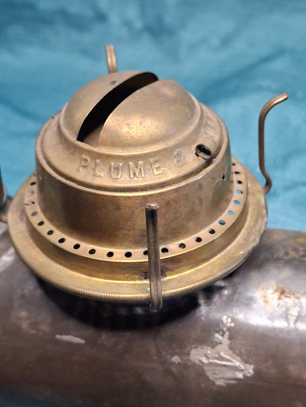 Antique Victorian Duplex Kerosene Oil Lamp w/ Eagle and Plume & Atwood Brass Burners