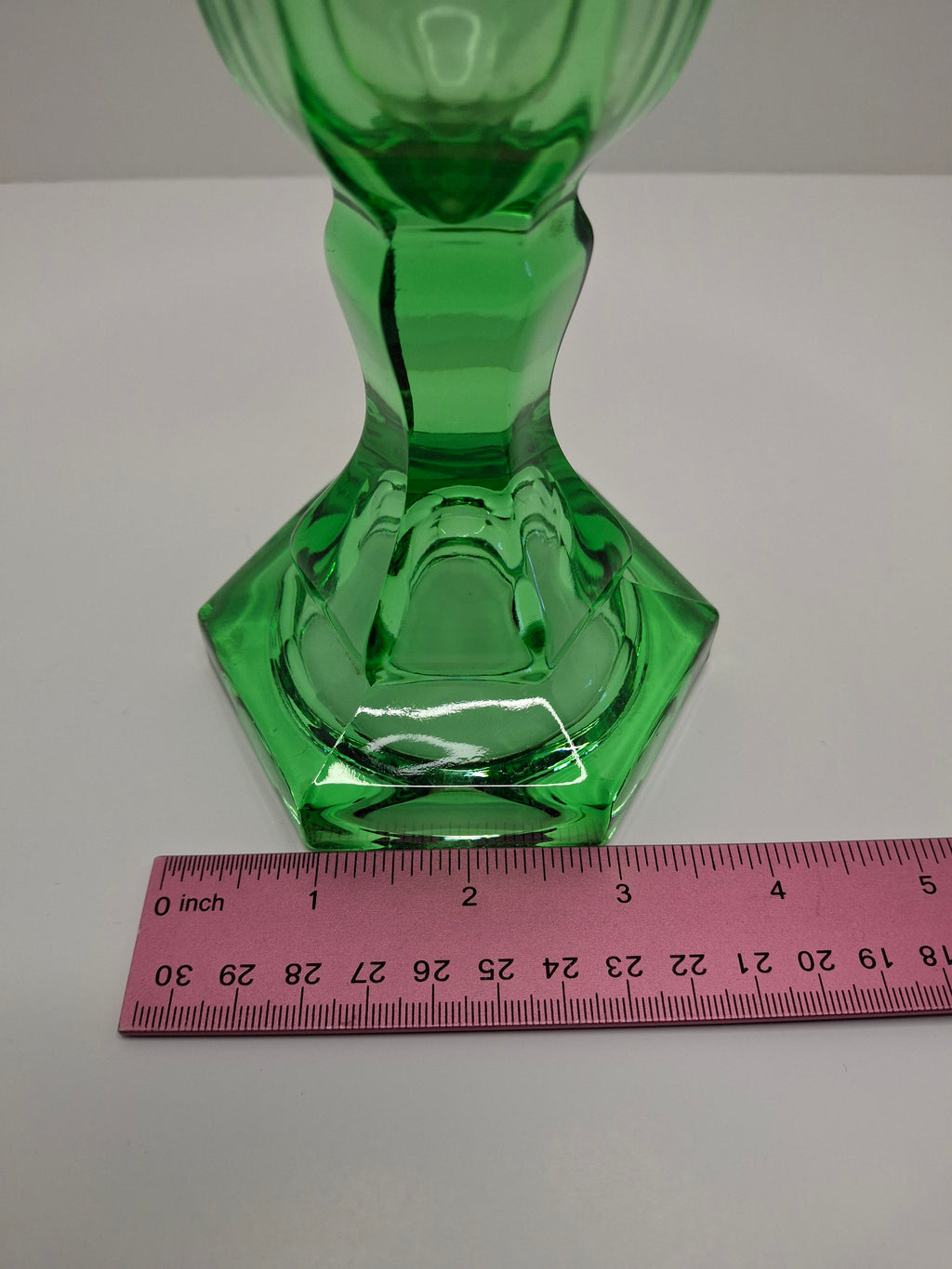 Antique 1840s Green Pressed Glass Double Whale Oil Burner Lamp - Threaded Font with Original Rusty Wick Tubes, 4" Tall