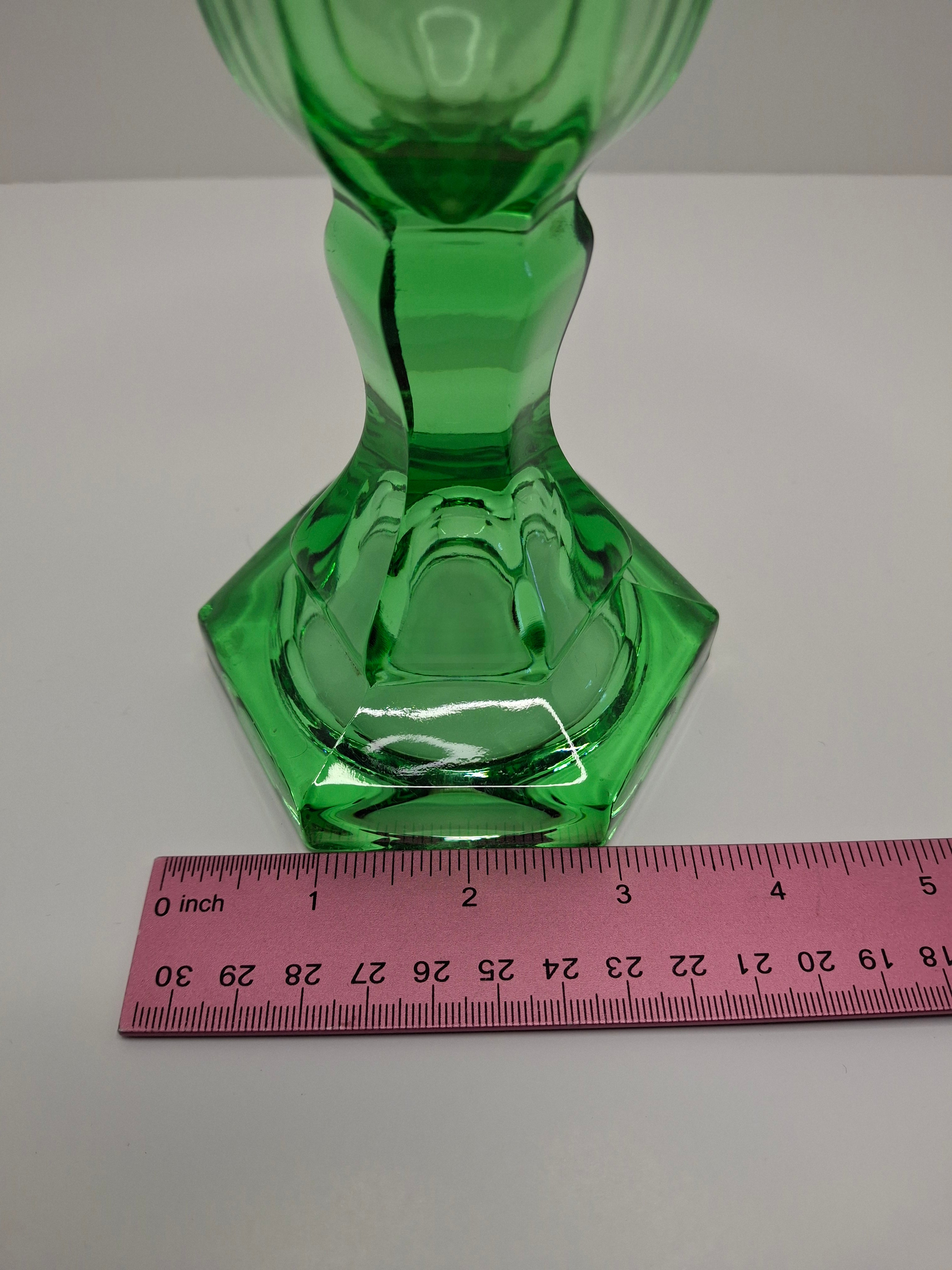 Antique 1840s Green Pressed Glass Double Whale Oil Burner Lamp - Threaded Font with Original Rusty Wick Tubes, 4" Tall