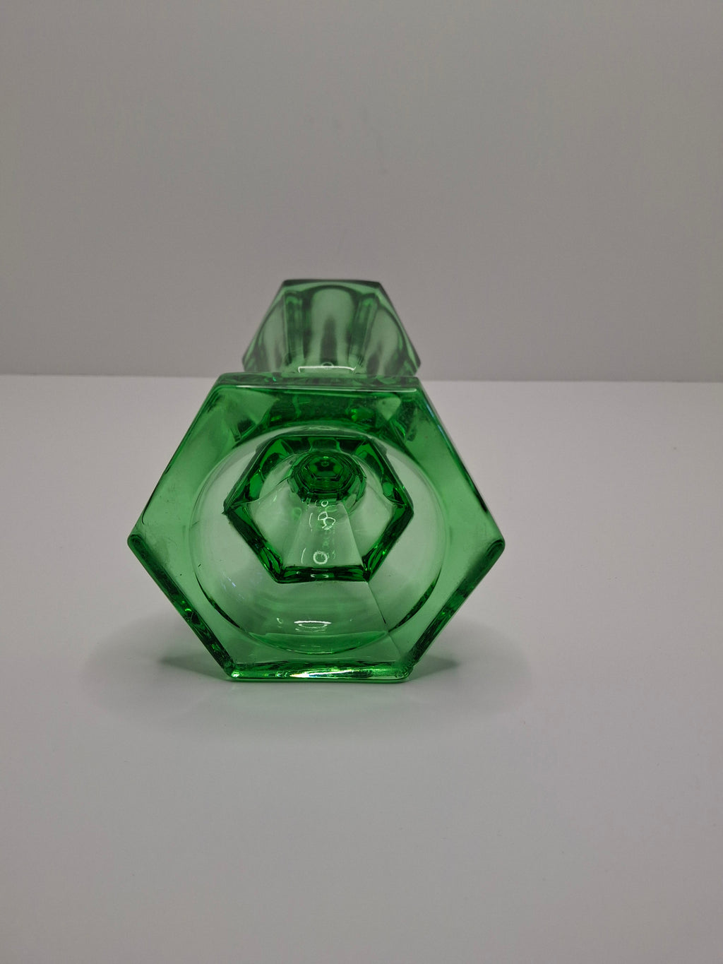 Antique 1840s Green Pressed Glass Double Whale Oil Burner Lamp - Threaded Font with Original Rusty Wick Tubes, 4" Tall