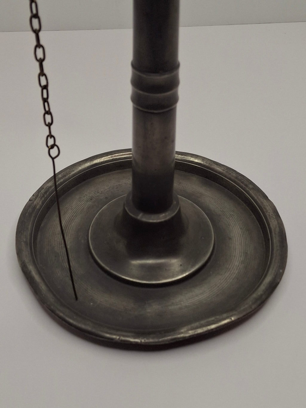 Ultra-Rare Circa 1680 English Pewter Betty Fat Lamp Tabletop w/ Dated Key-Shield Makers Mark '1680' & Wick Picker - Colonial Primitive