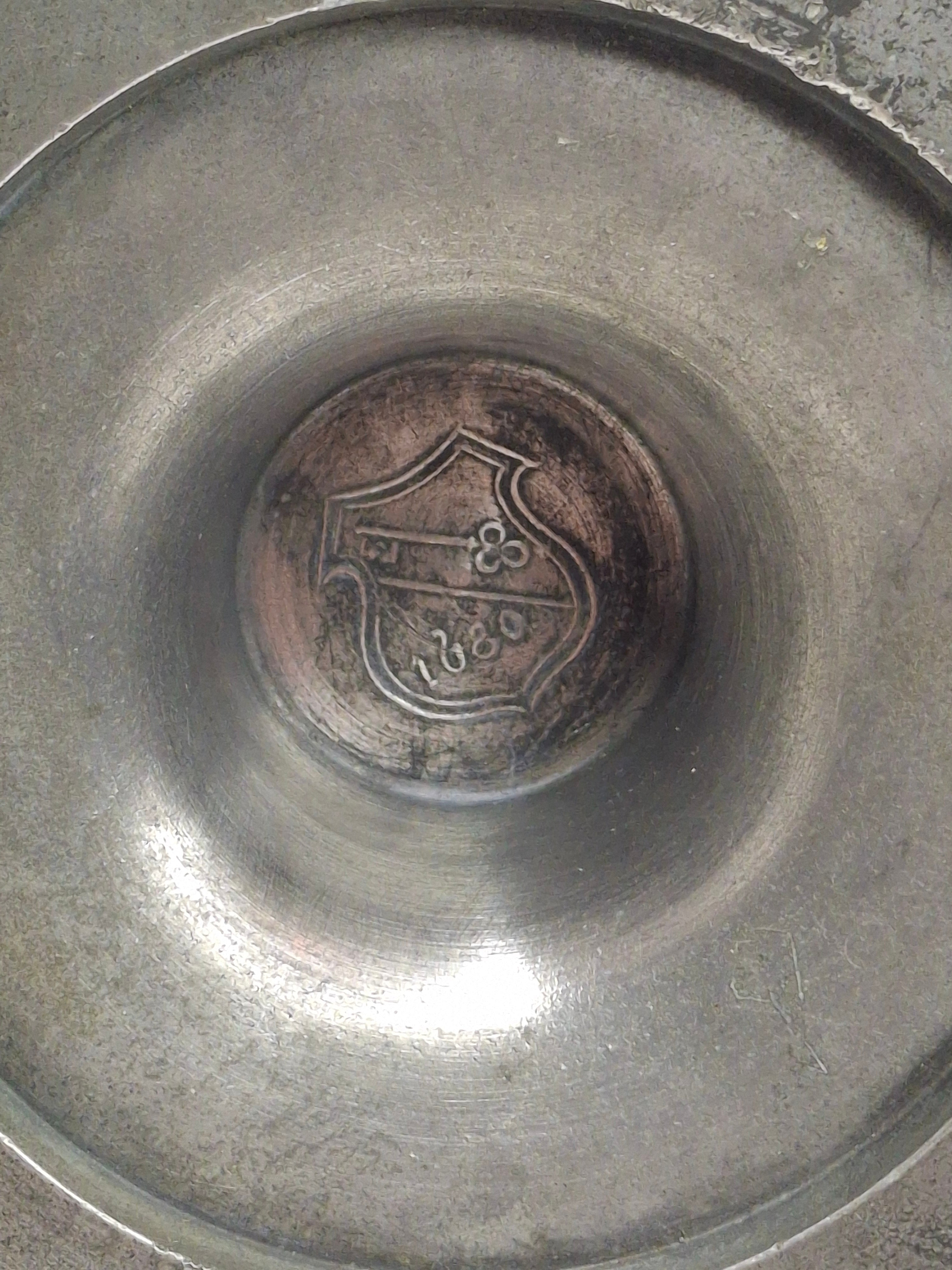 Ultra-Rare Circa 1680 English Pewter Betty Fat Lamp Tabletop w/ Dated Key-Shield Makers Mark '1680' & Wick Picker - Colonial Primitive