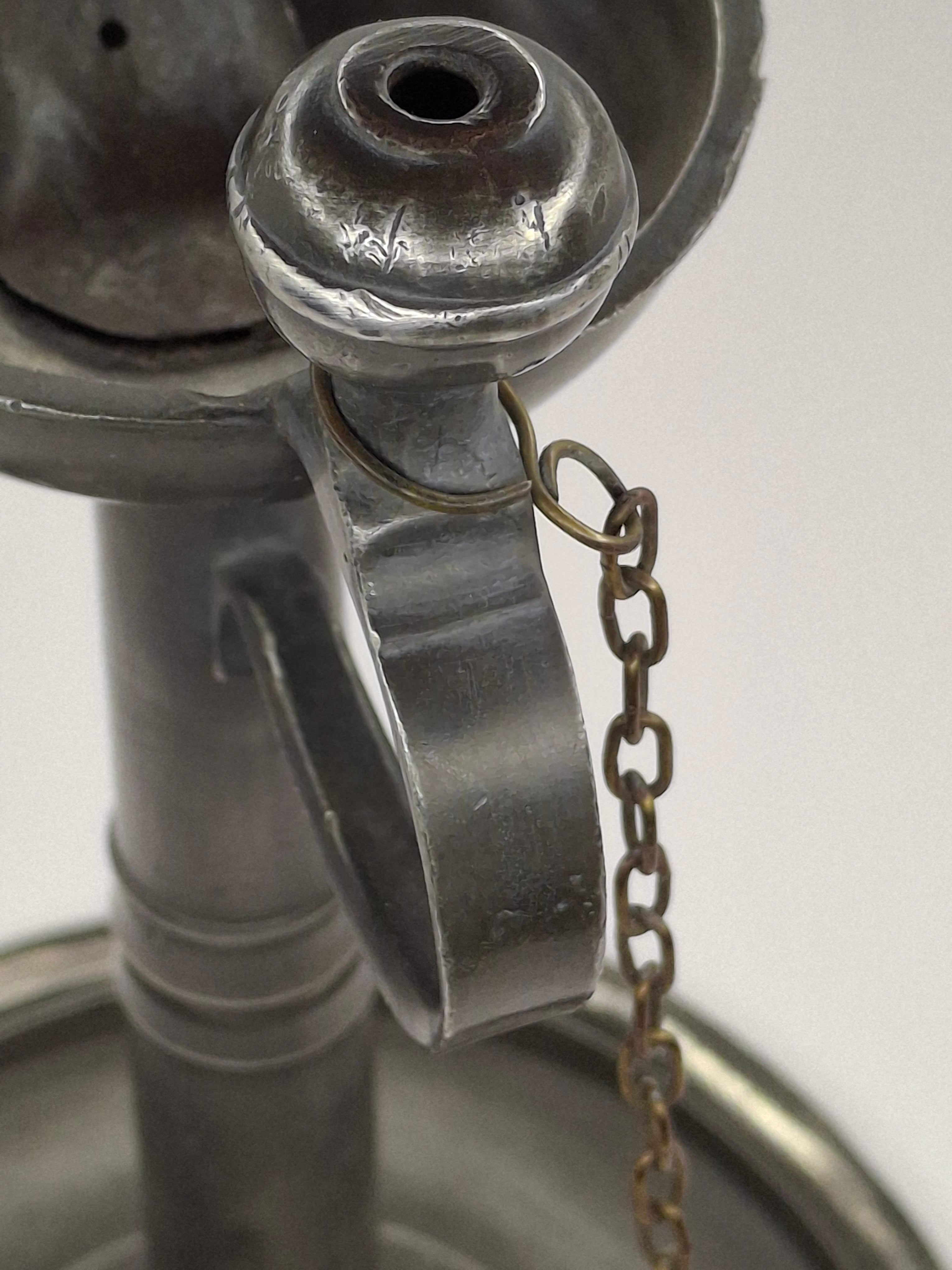 Ultra-Rare Circa 1680 English Pewter Betty Fat Lamp Tabletop w/ Dated Key-Shield Makers Mark '1680' & Wick Picker - Colonial Primitive