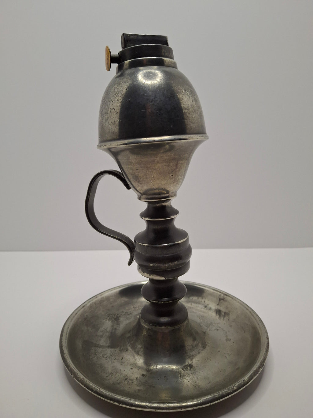 Antique 1835-1846 Samuel Rust Patent Burner Pewter Lard/Whale Oil Finger Lamp - New York Marked - Rare 19thC Lighting