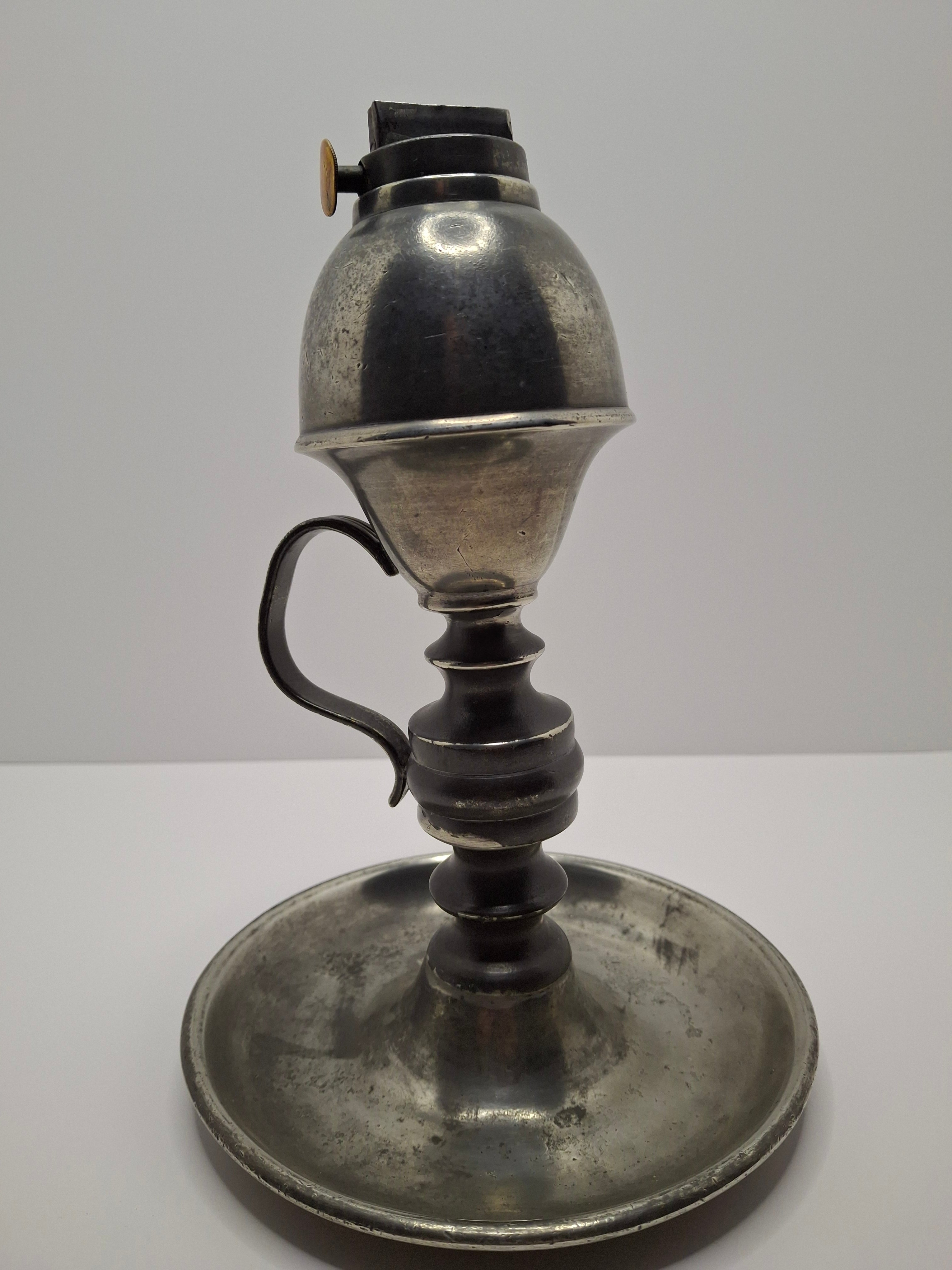 Antique 1835-1846 Samuel Rust Patent Burner Pewter Lard/Whale Oil Finger Lamp - New York Marked - Rare 19thC Lighting